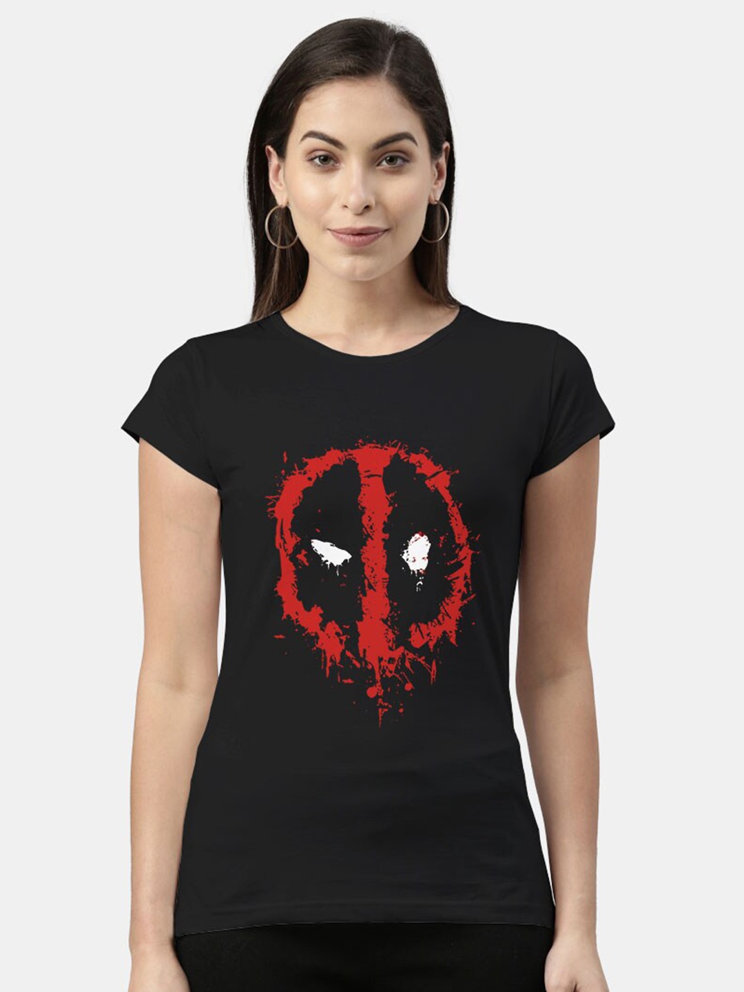 

macmerise Women Black & Red Printed Bio Finish Cotton T-shirt