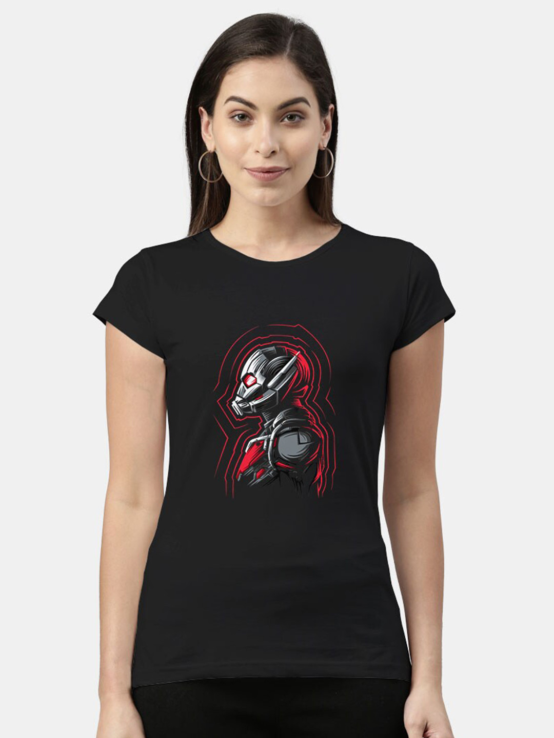 

macmerise Women Black Ant Man Printed Bio Finish T-shirt