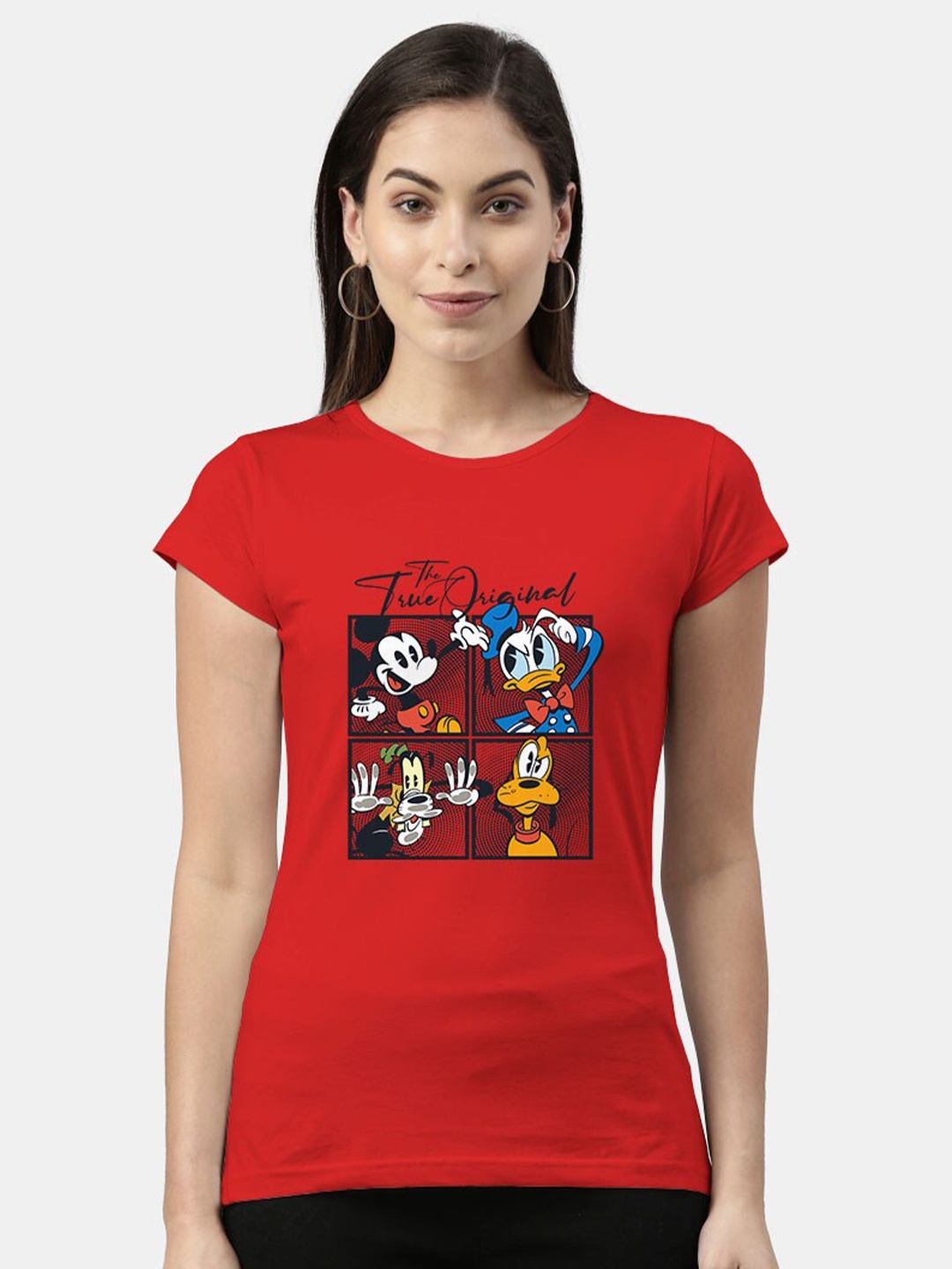

macmerise Women Red Printed Mickey Friends Cotton T-shirt