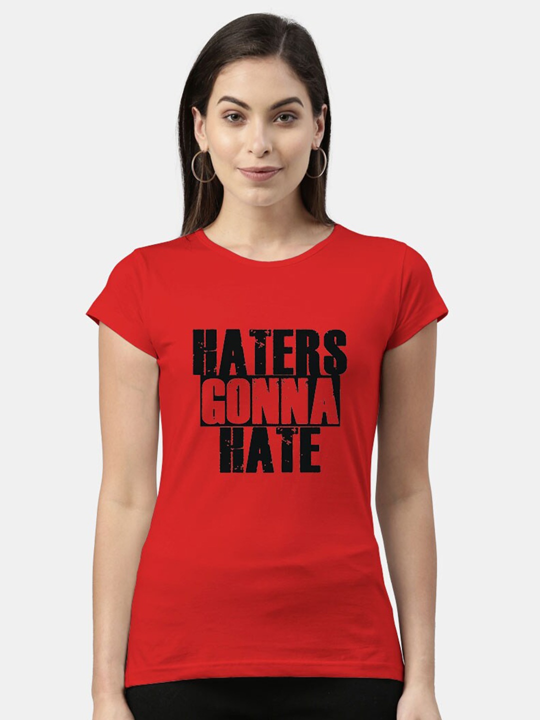 

macmerise Women Red Typography Printed Bio Finish T-shirt