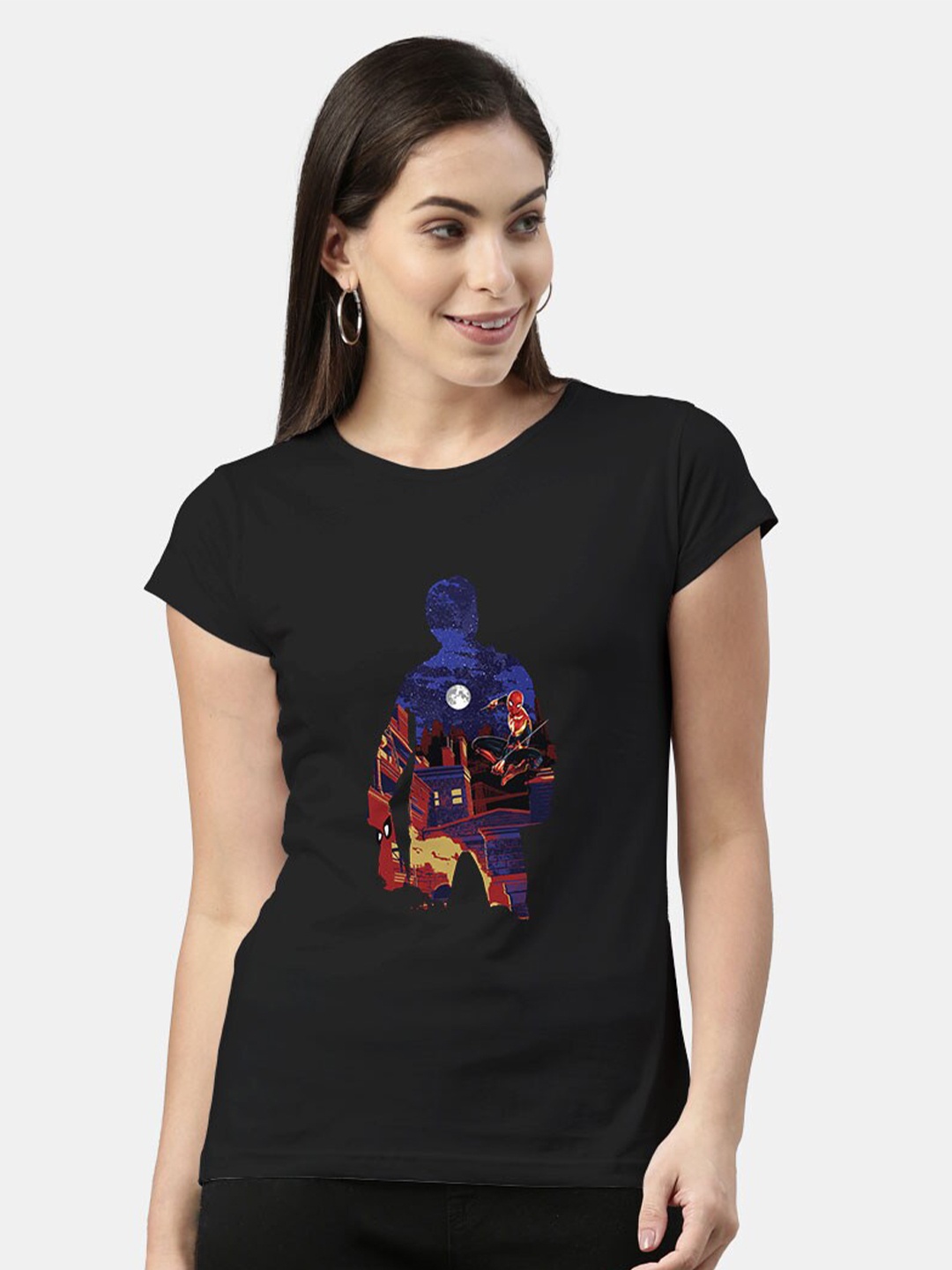 

macmerise Women Black Printed Bio Finish T-shirt