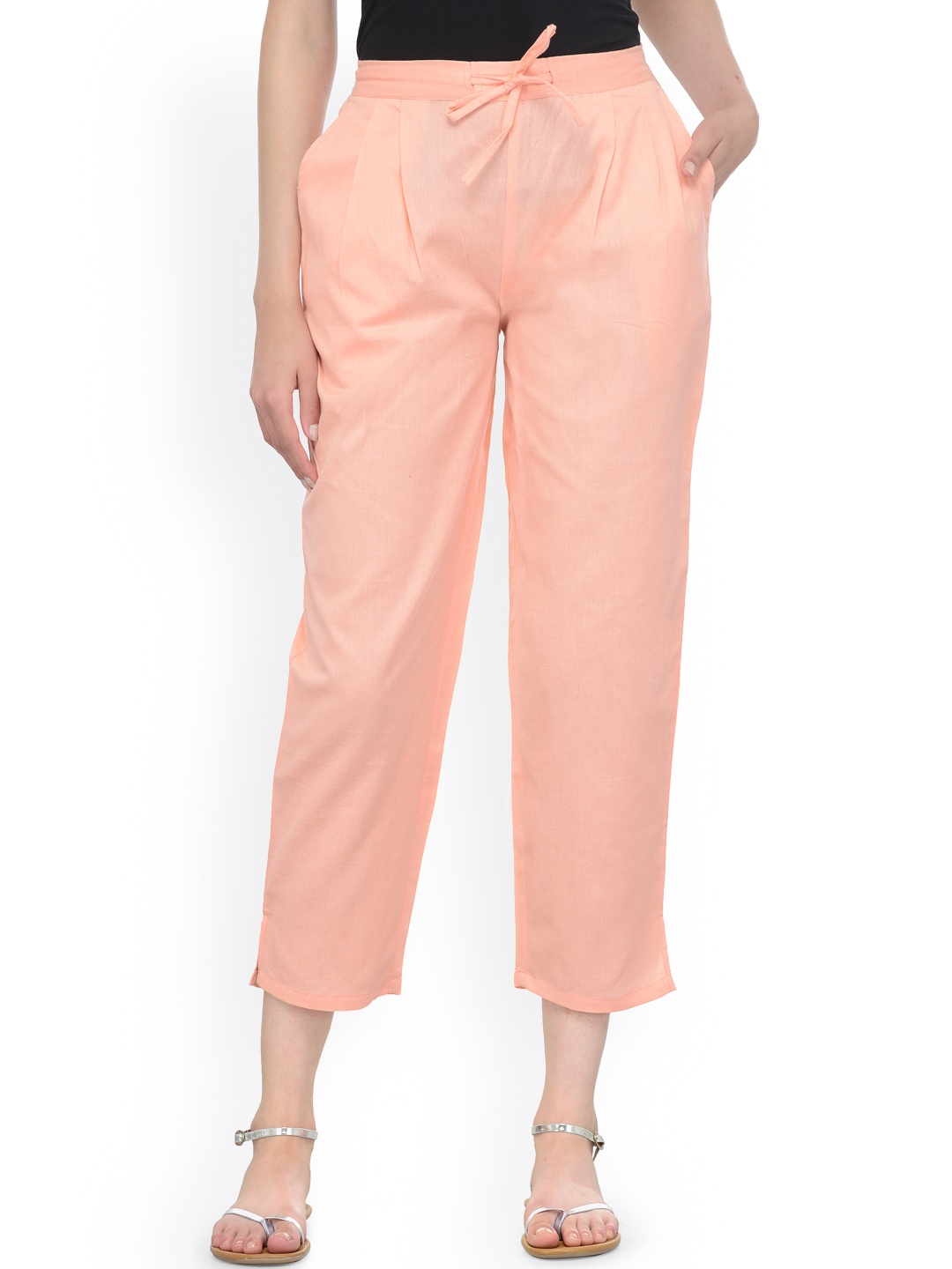 

Bitterlime Women Pink Solid Relaxed Regular Fit Peg Trousers