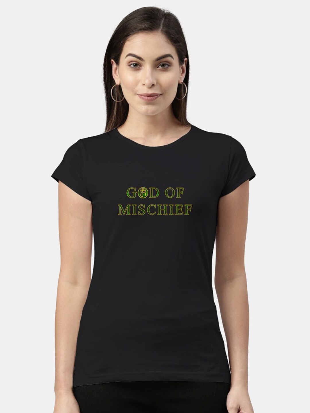 

macmerise Women Black Typography Printed Cotton Bio Finish T-shirt