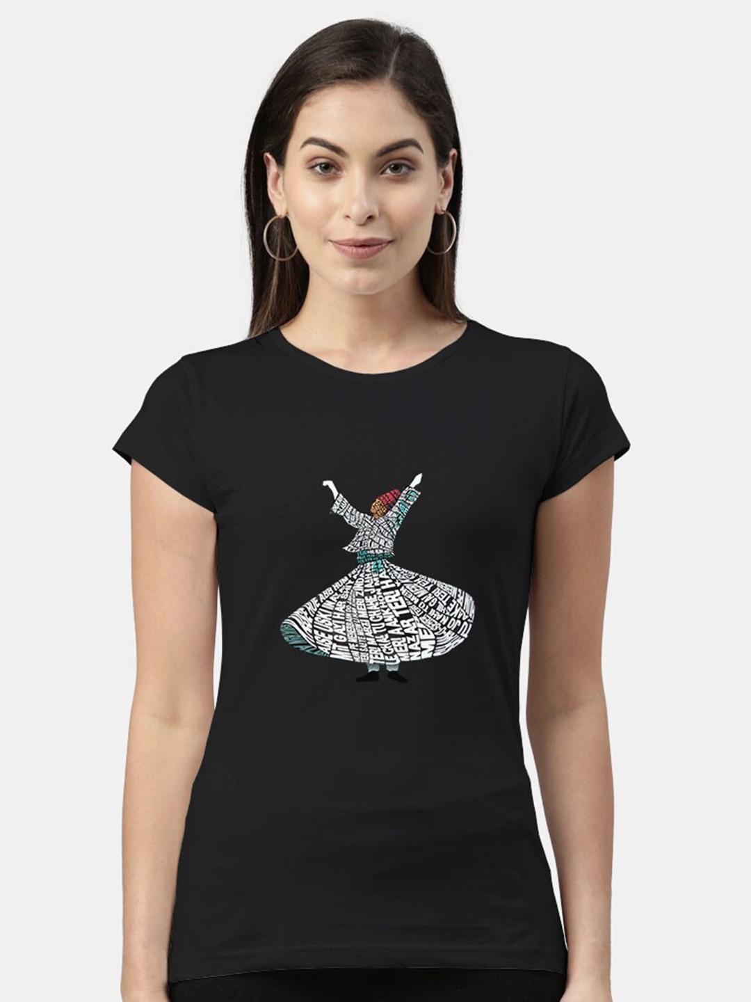 

macmerise Women Black Printed Bio Finish T-shirt