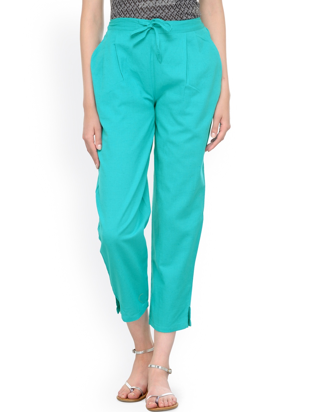 

Bitterlime Women Sea Green Relaxed Regular Fit Solid Peg Trousers