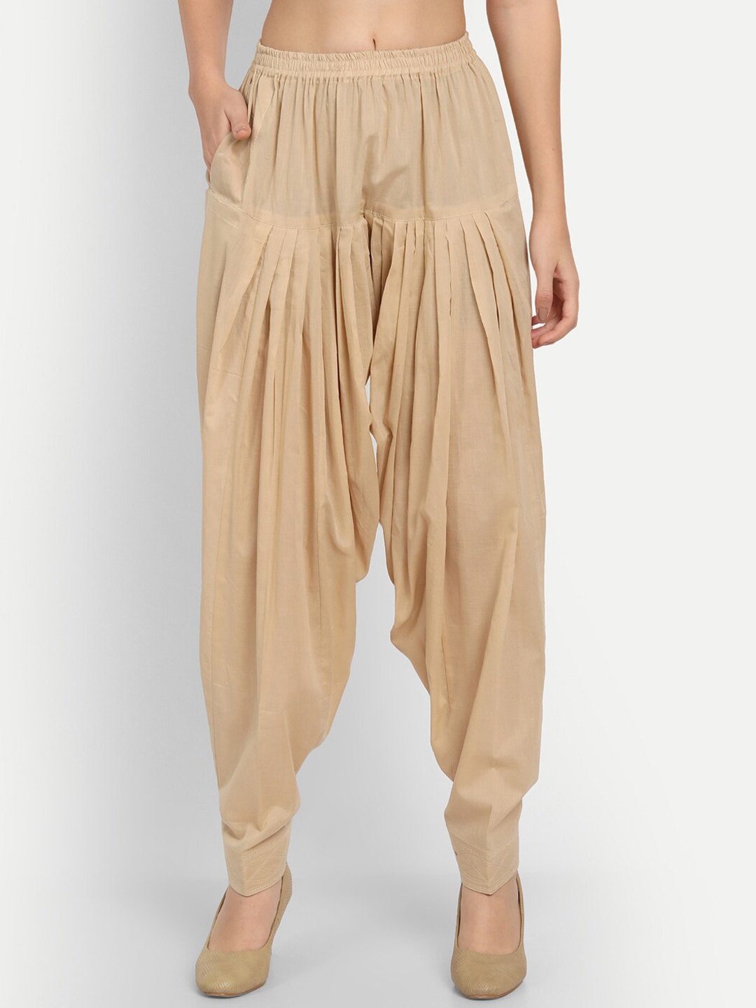 

APELLA Women Beige Solid Pure Cotton Salwar