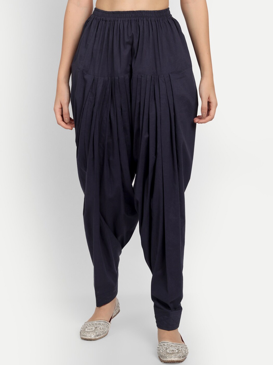 

APELLA Women Plus Size Navy Blue Solid Loose Fit Cotton Salwar