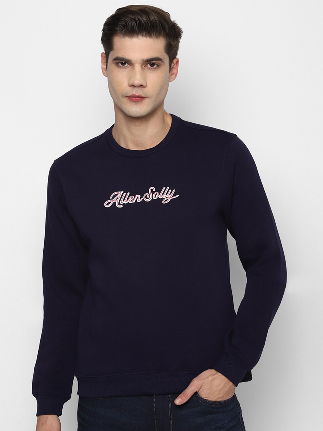 

Allen Solly Men Navy Blue Printed Cotton Sweatshirt