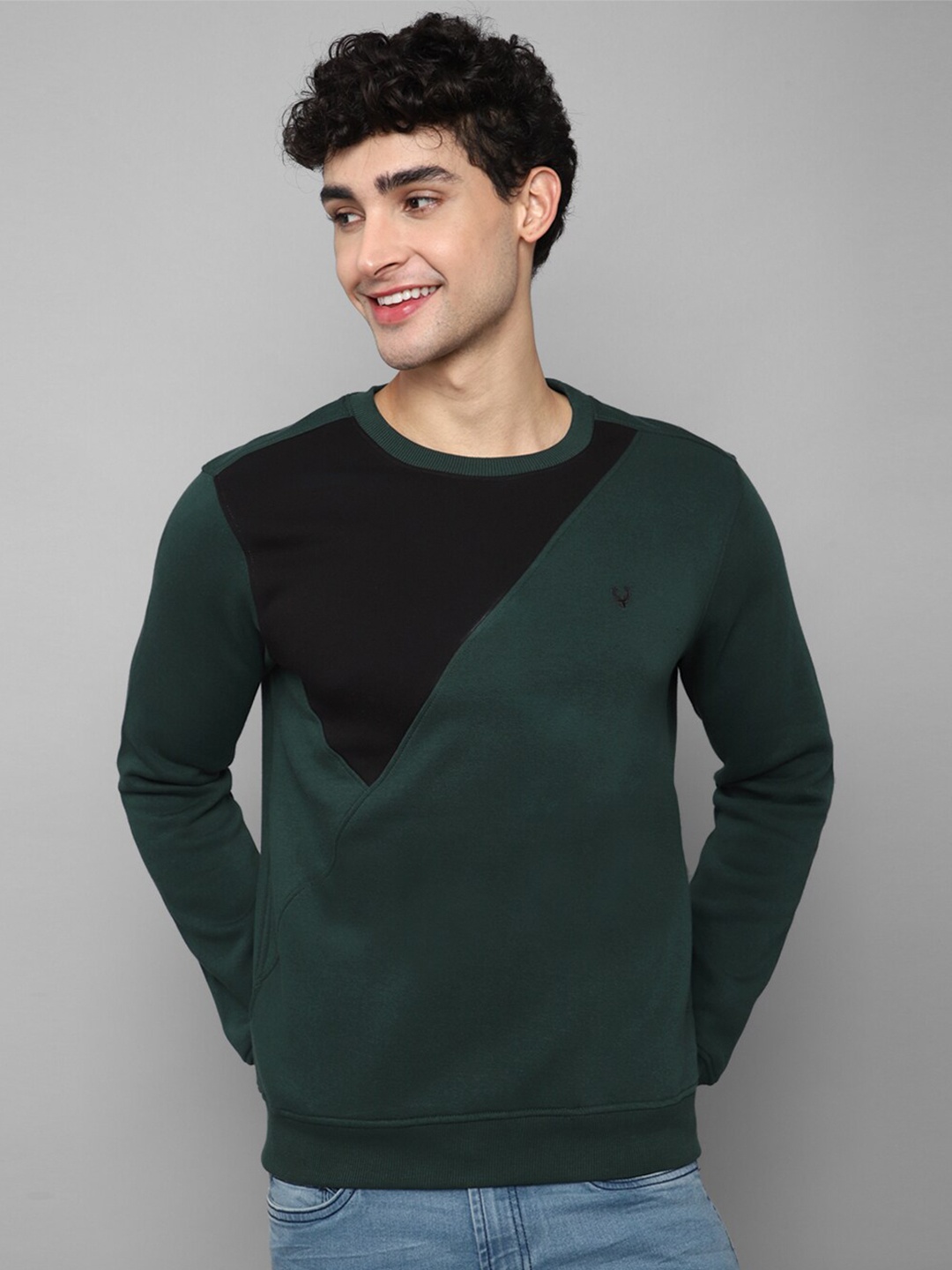 

Allen Solly Men Green Colourblocked Cotton Sweatshirt