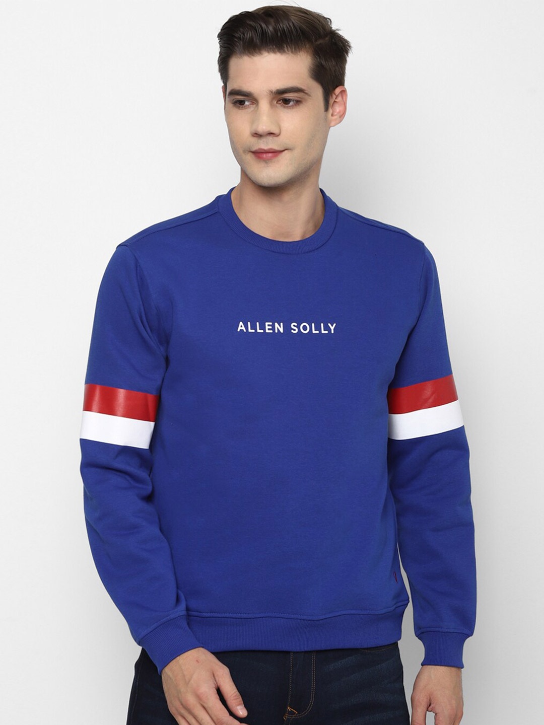 

Allen Solly Men Blue Colourblocked Cotton Sweatshirt