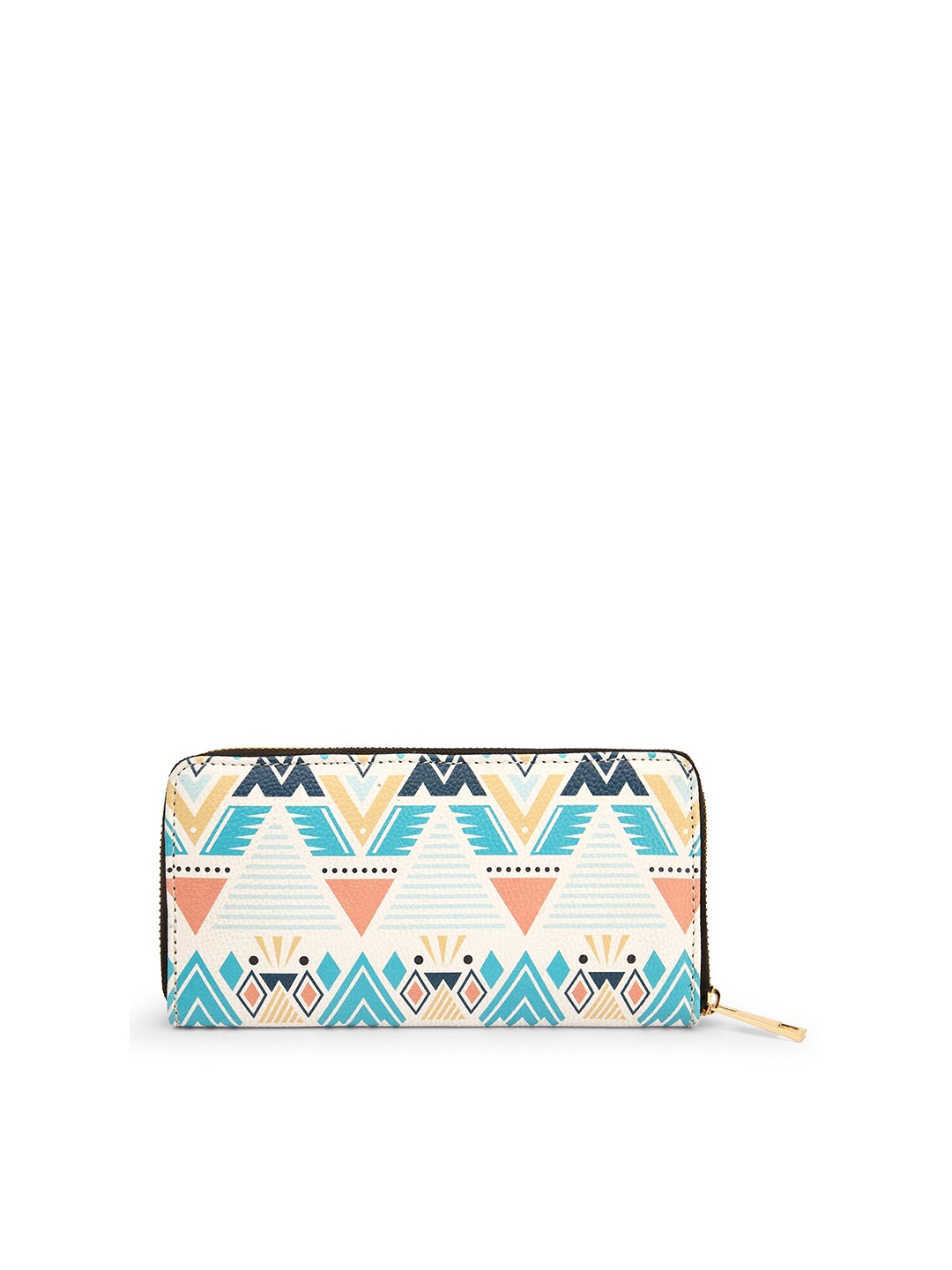 

TEAM 11 Women Blue & Cream-Coloured Geometric Printed Zip Around Wallet
