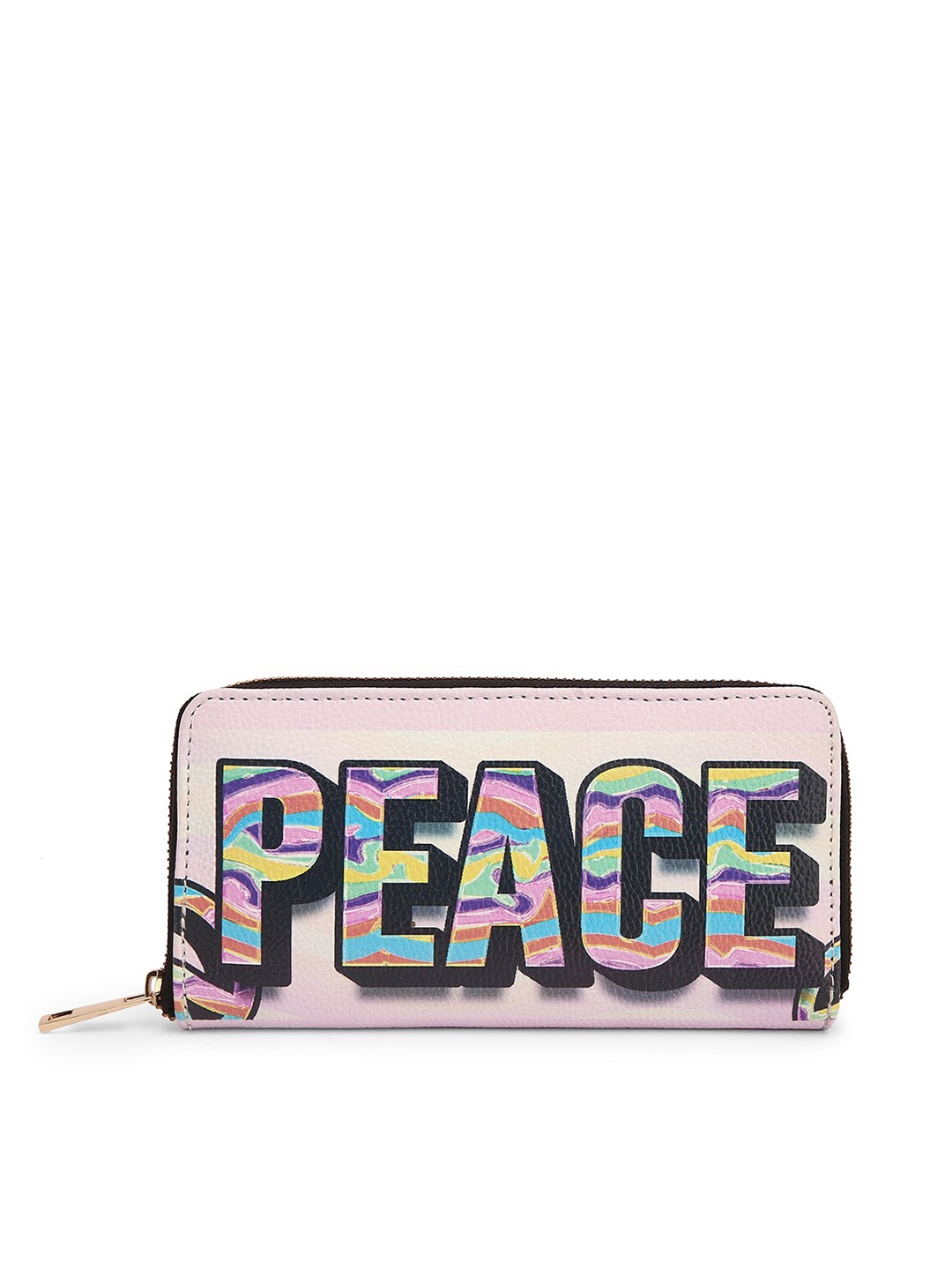 

TEAM 11 Women Pink & Black Typography Printed Zip Detail Zip Around Wallet