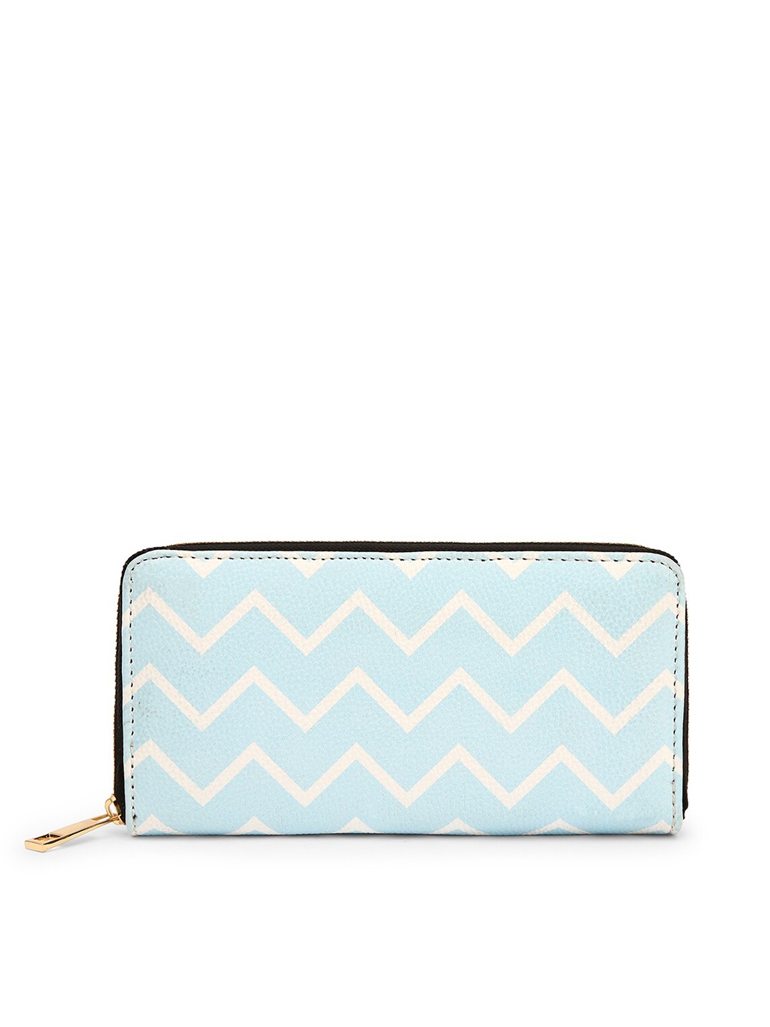 

TEAM 11 Women Blue & White Geometric Printed Zip Around Wallet