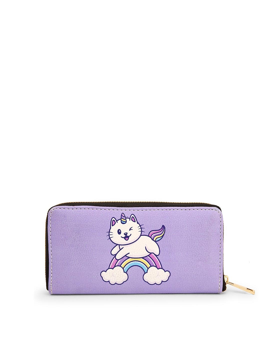 

TEAM 11 Women Purple & White Printed Zip Around Wallet