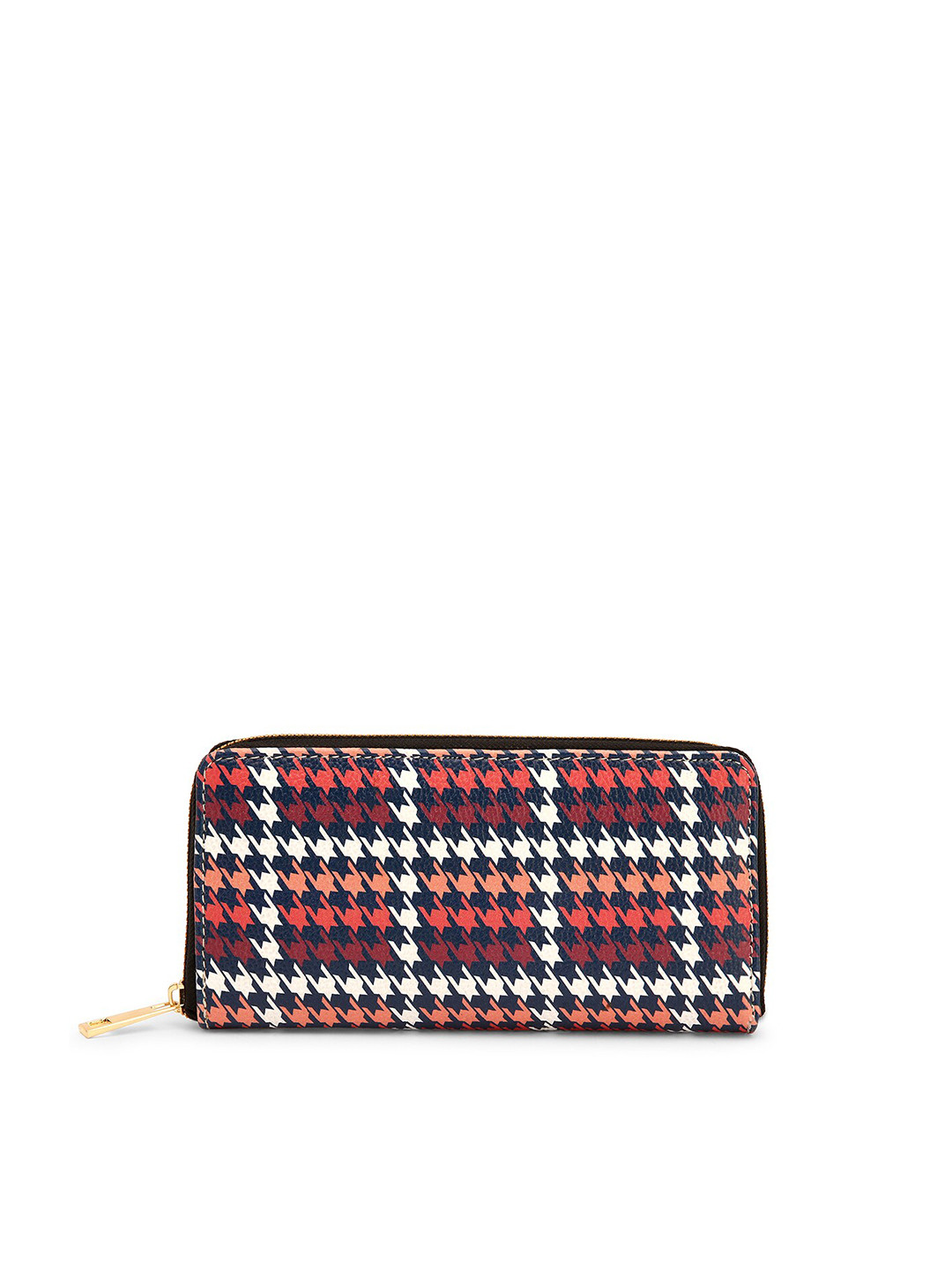 

TEAM 11 Women Red & White Abstract Printed Zip Detail Zip Around Wallet