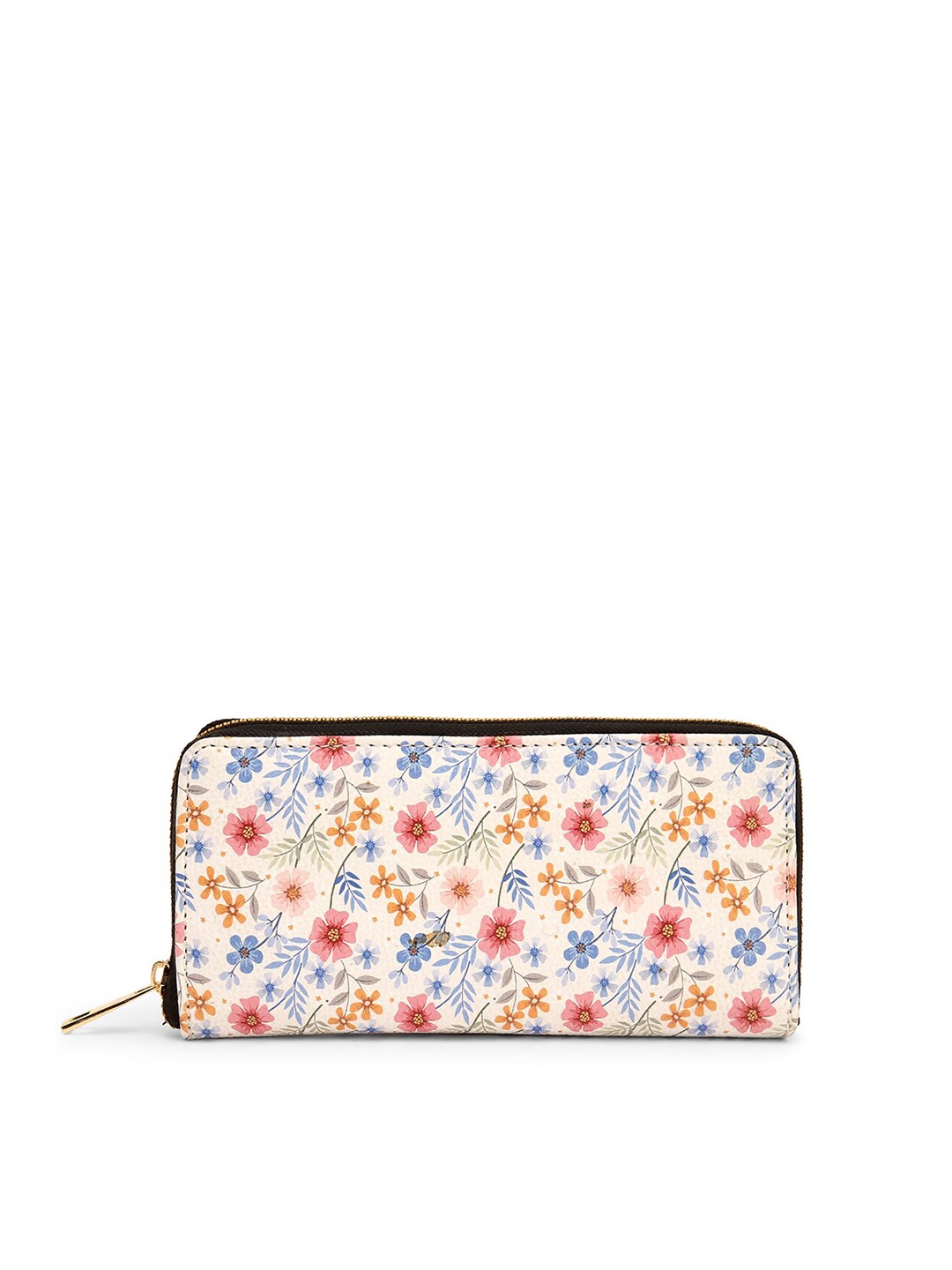 

TEAM 11 Women White & Blue Floral Printed Zip Around Wallet