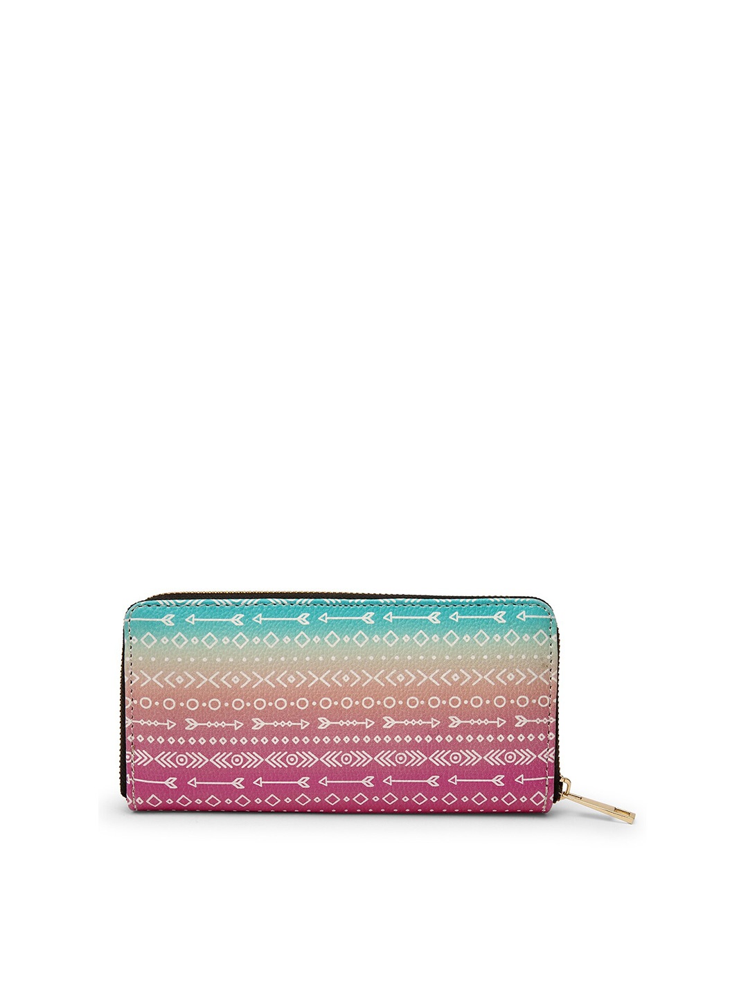 

TEAM 11 Women Blue & Pink Geometric Printed Zip Detail Zip Around Wallet