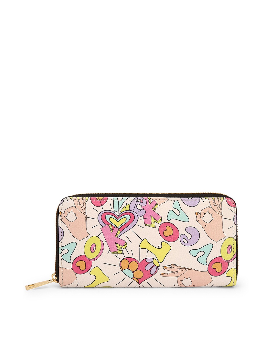 

TEAM 11 Women Pink & Black Typography Printed Zip Detail Zip Around Wallet