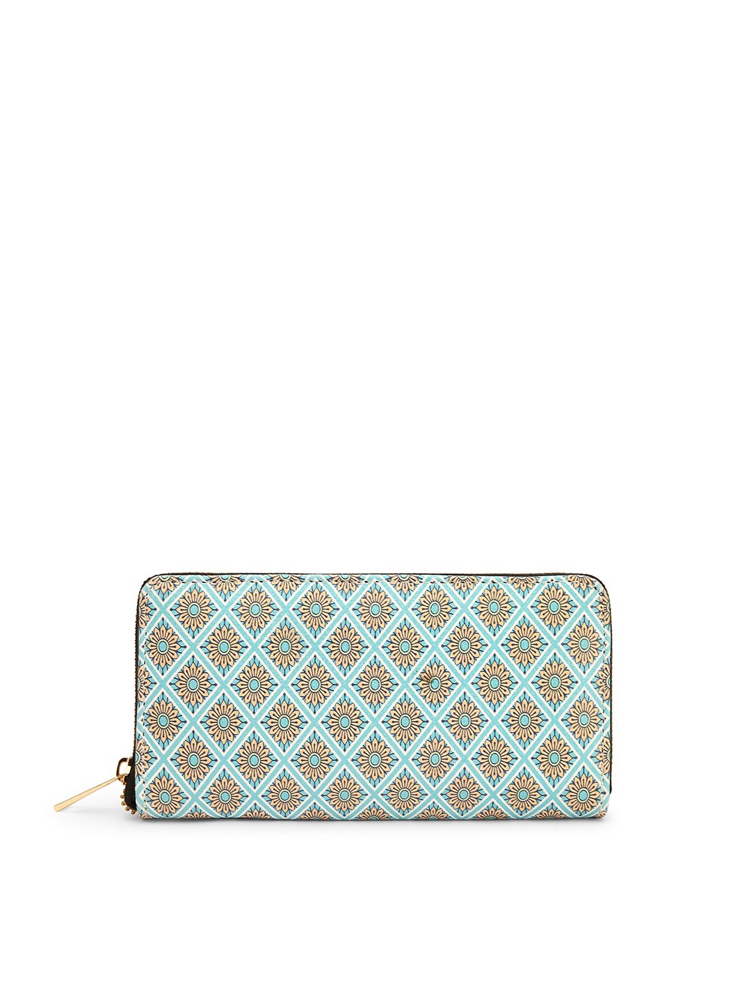 

TEAM 11 Women Sea Green & Peach-Coloured Geometric Printed Zip Detail Zip Around Wallet