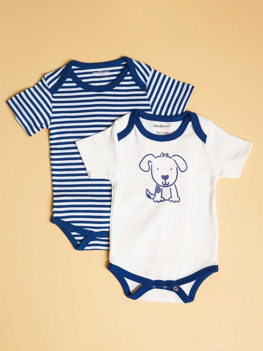 

haus & kinder Infant Kids Navy Blue & White Pack of 2 Printed Cotton Bodysuits