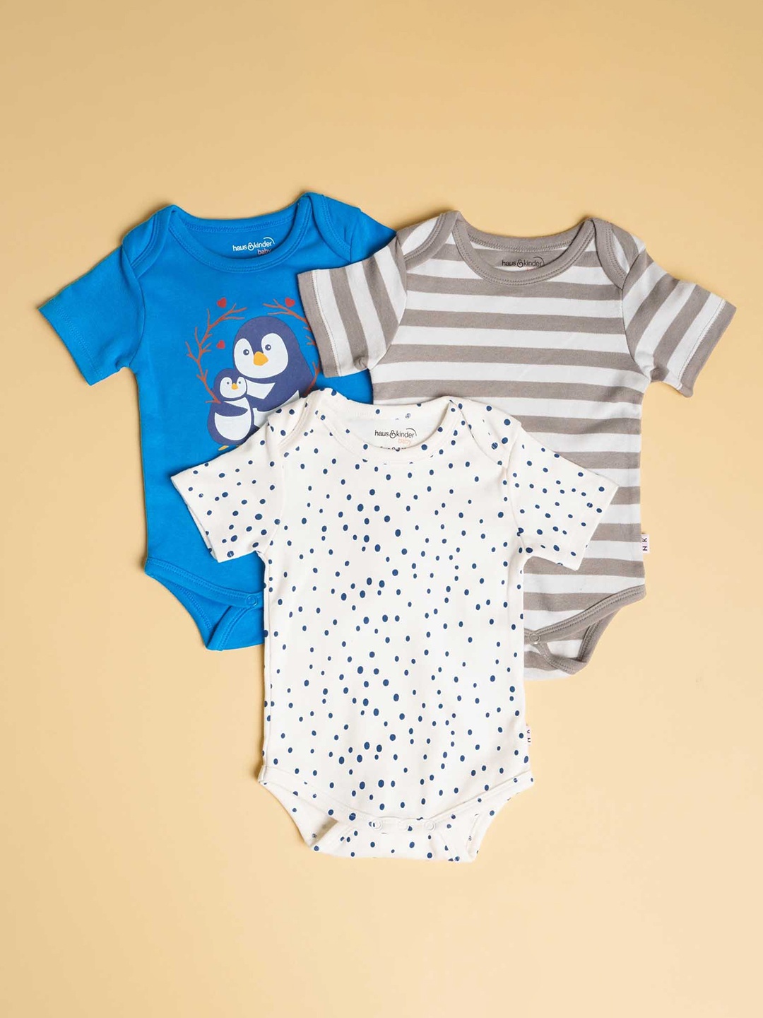 

haus & kinder Kids Set of 3 Printed Cotton Bodysuits, Grey