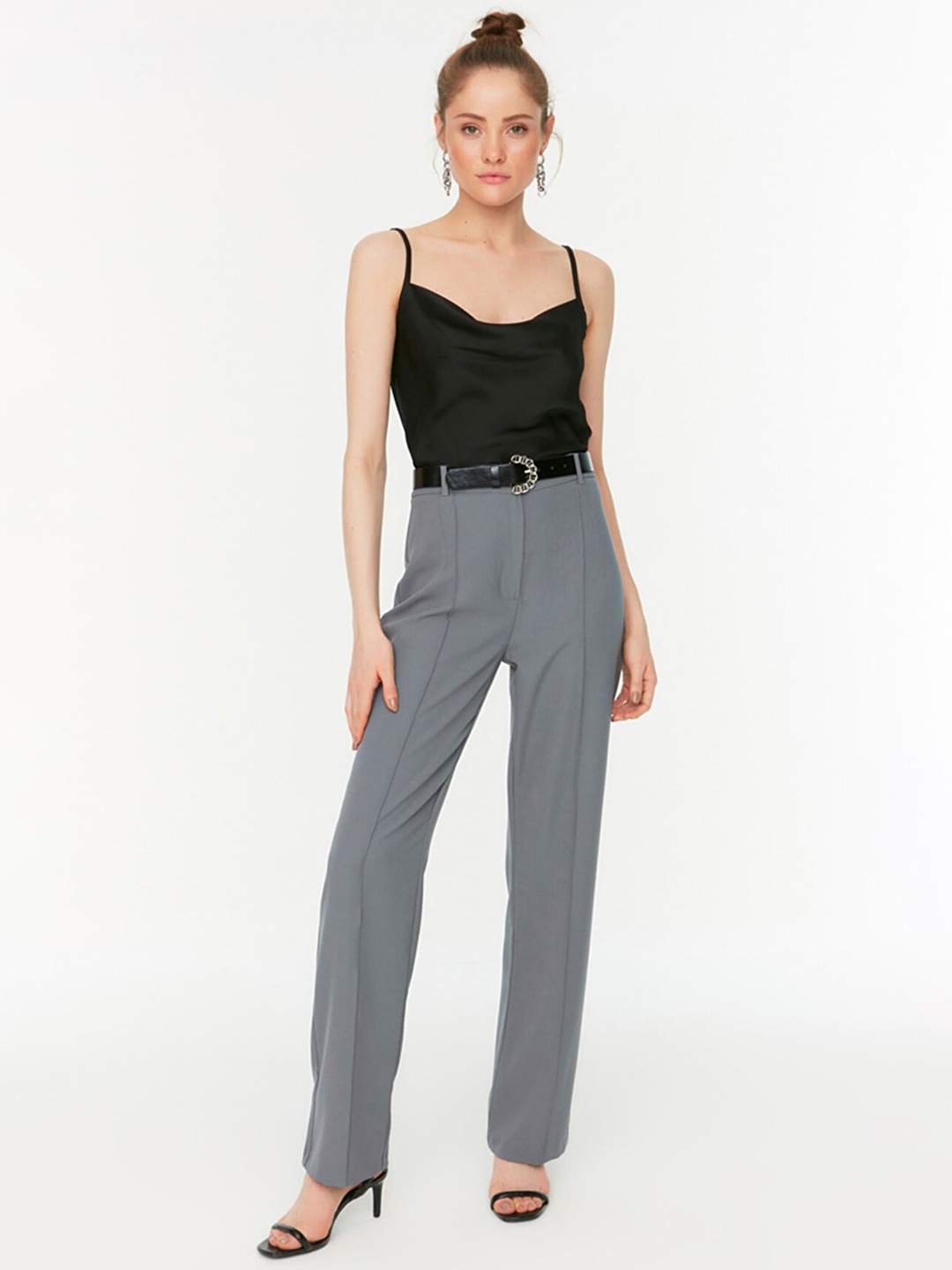 

Trendyol Women Grey Pleated Trousers