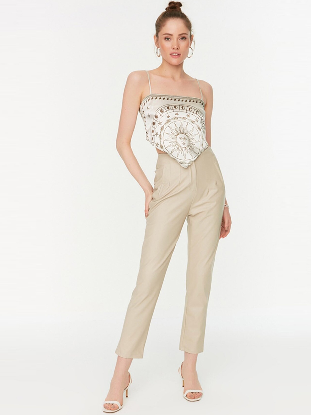 

Trendyol Women Regular Fit Solid Beige Trousers