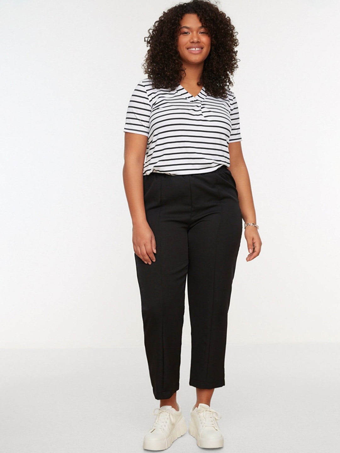 

Trendyol Plus Size Women Black Regular Fit Solid Trousers
