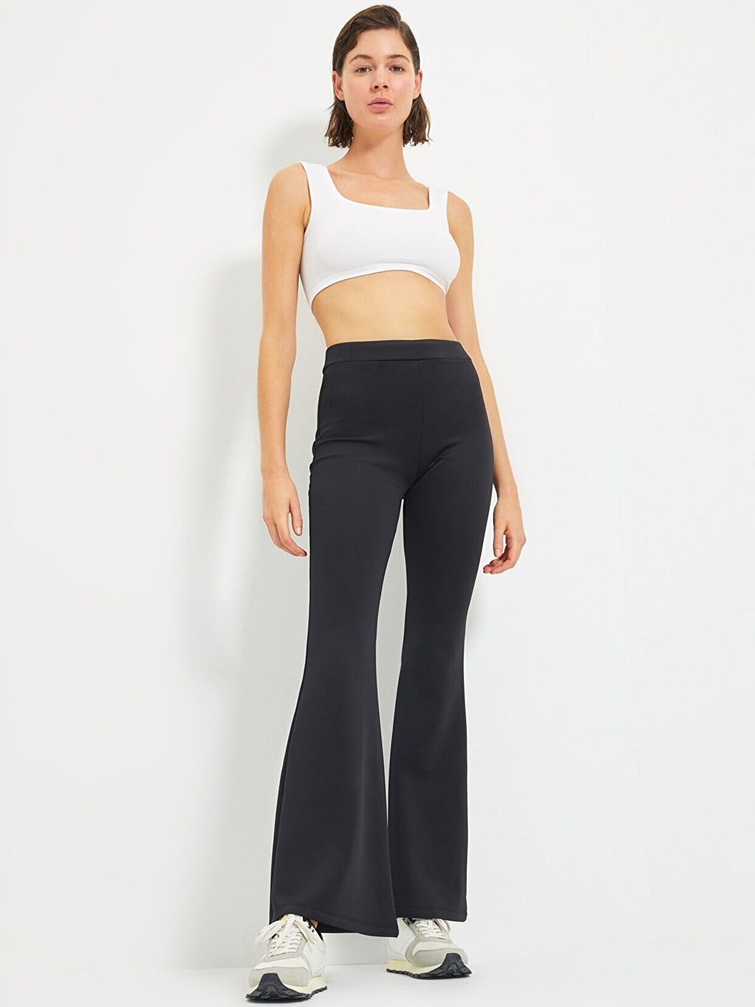 

Trendyol Women Black Regular Fit Solid Bootcut Trousers