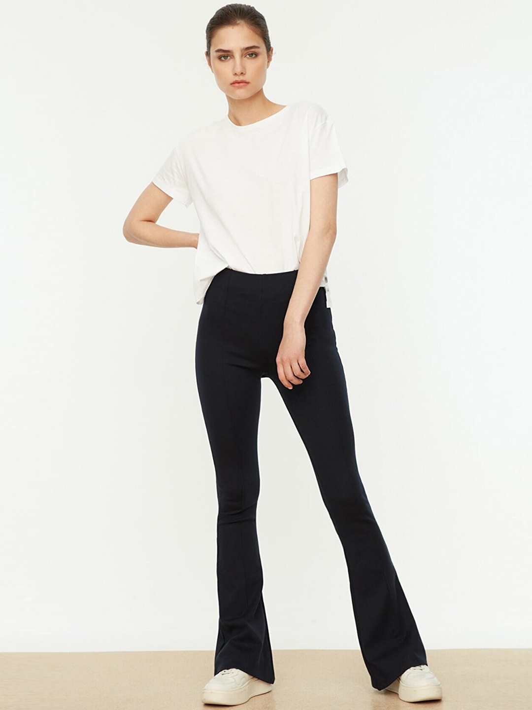 

Trendyol Women Navy Blue Solid Regular Trousers