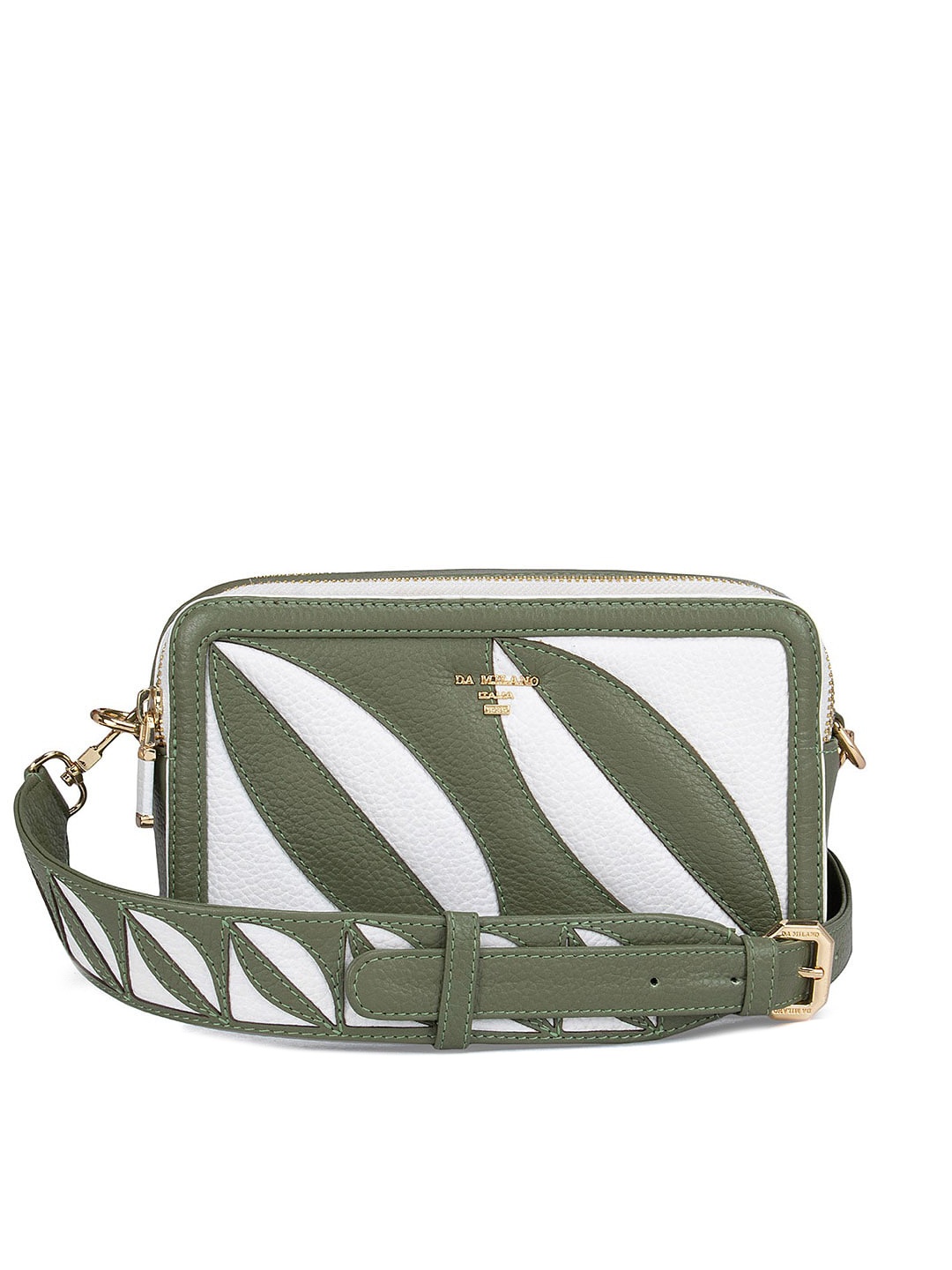 

Da Milano Green Striped Leather Half Moon Sling Bag