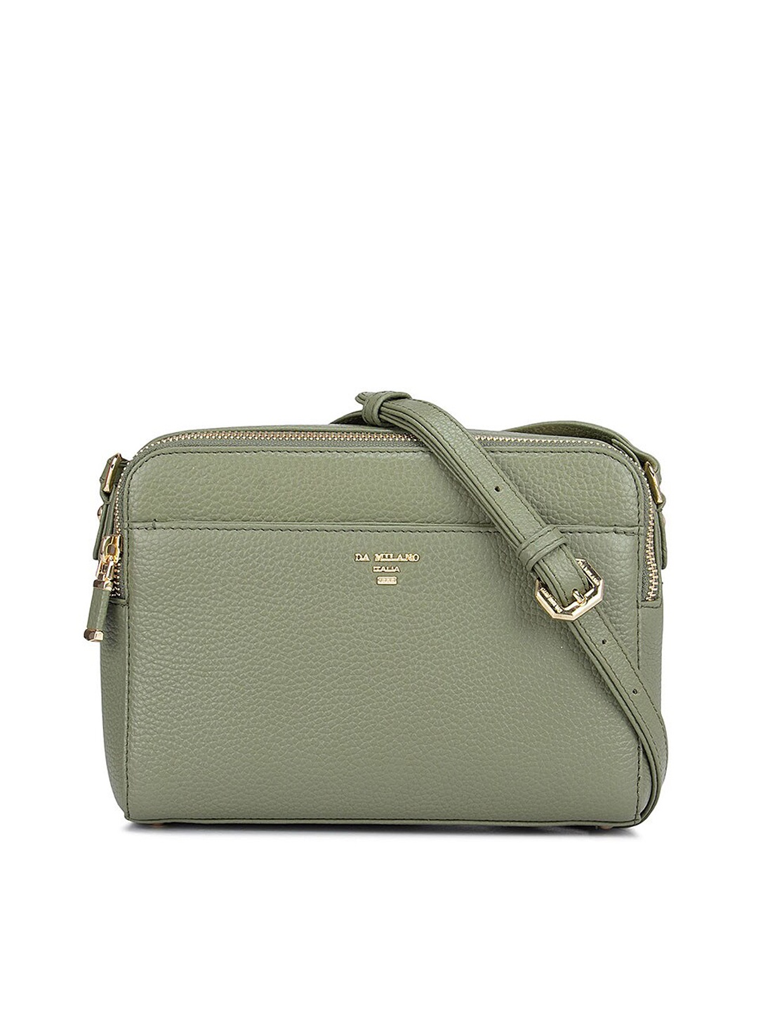 

Da Milano Green Leather Structured Sling Bag with Applique