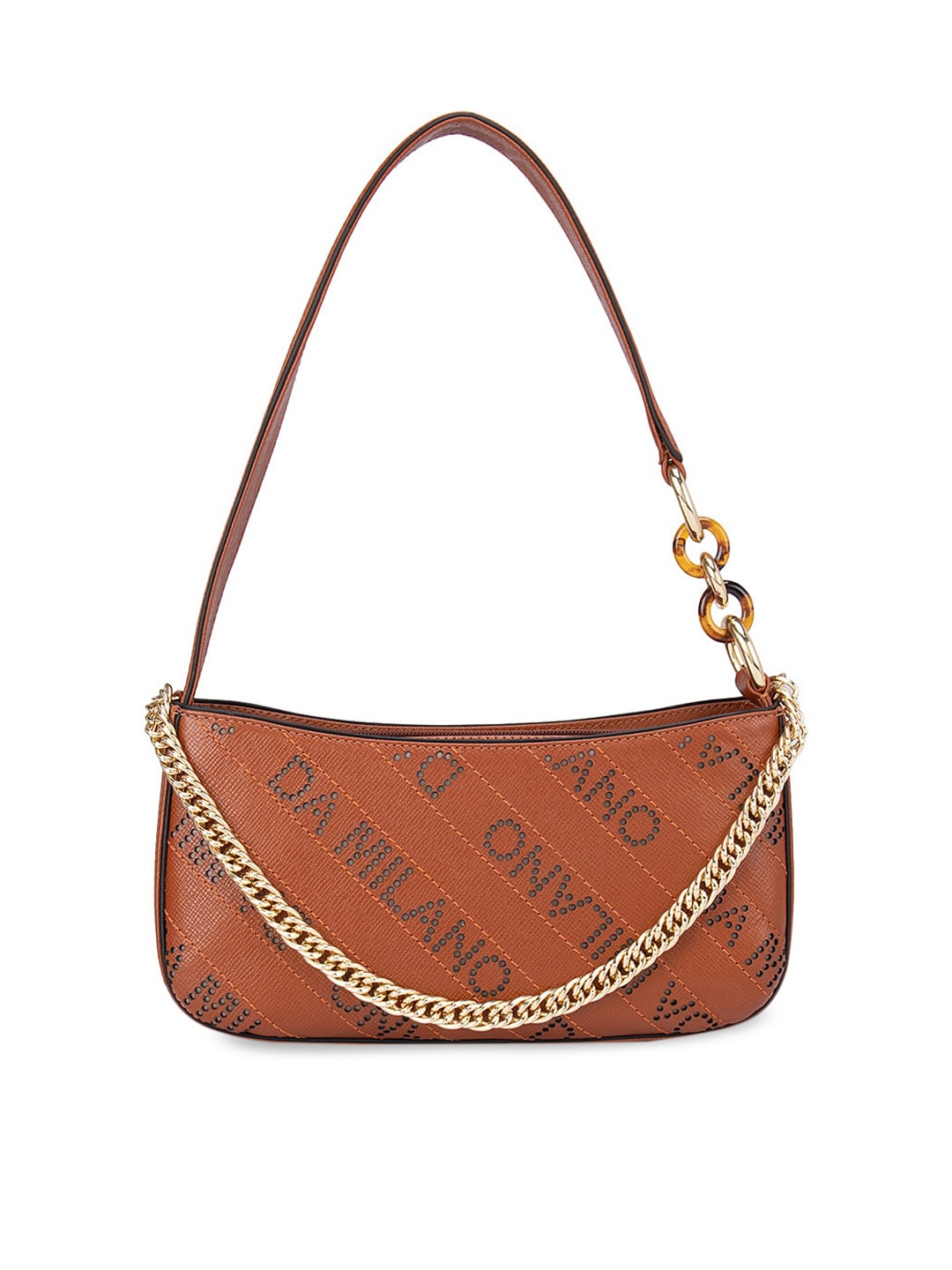 

Da Milano Orange Printed Leather Structured Handheld Bag