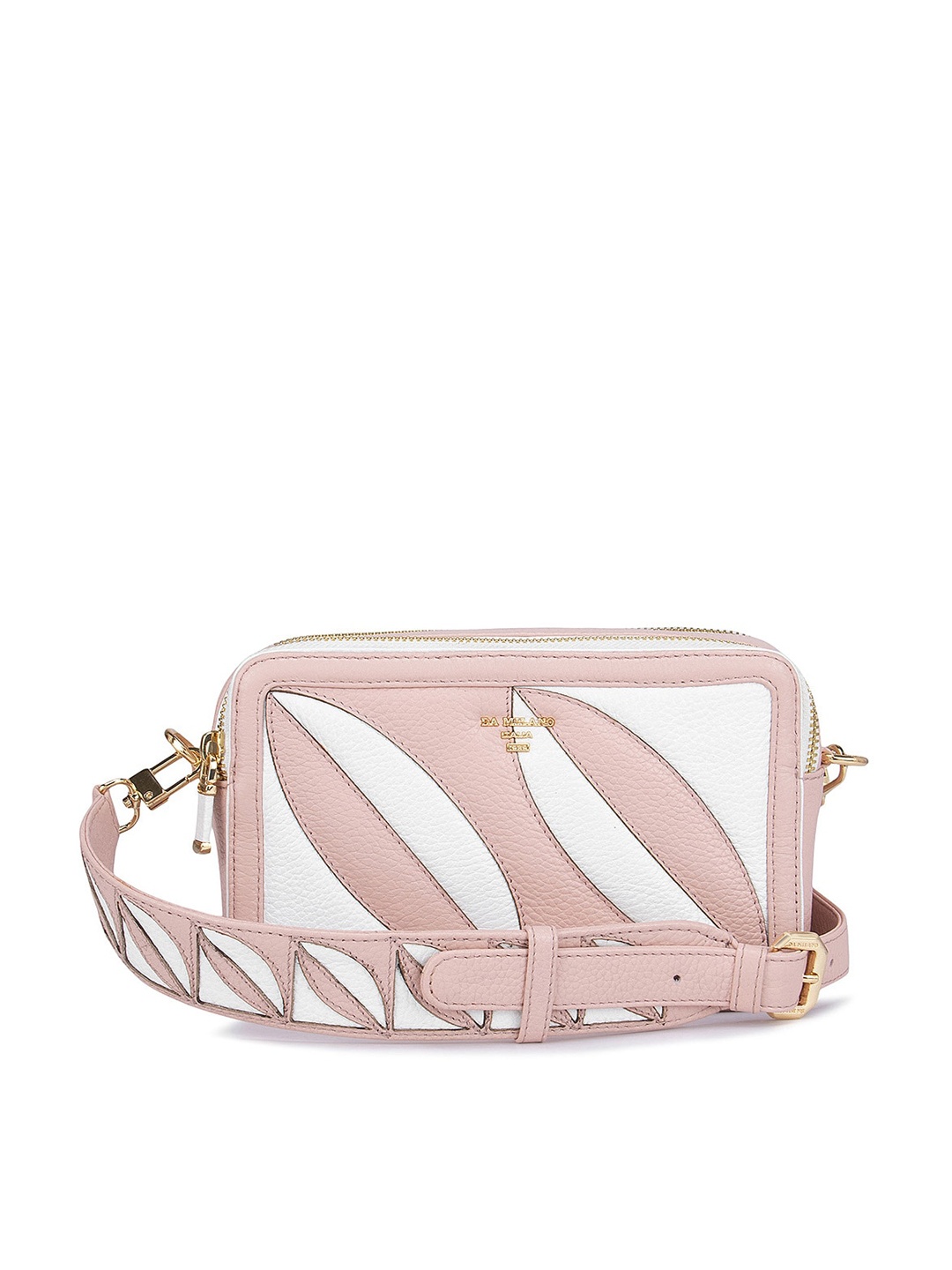 

Da Milano Pink Leather Structured Sling Bag with Cut Work