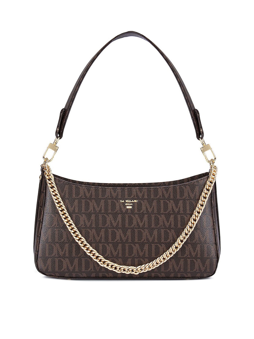 

Da Milano Brown Textured Leather Structured Hobo Bag With Quilted