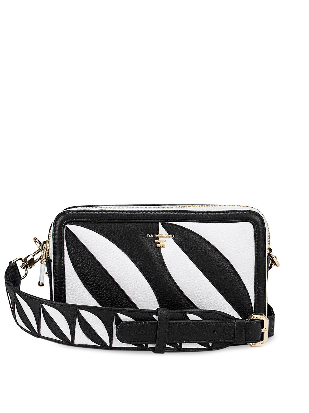 

Da Milano Black Textured Leather Half Moon Sling Bag