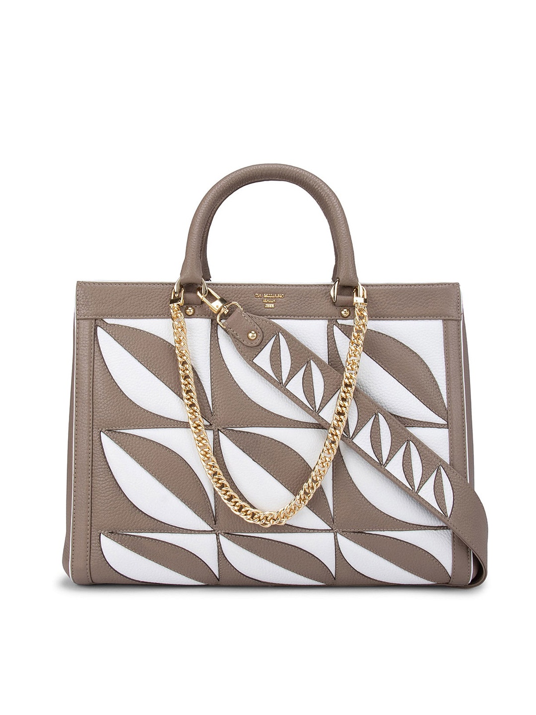

Da Milano Brown Printed Leather Structured Handheld Bag