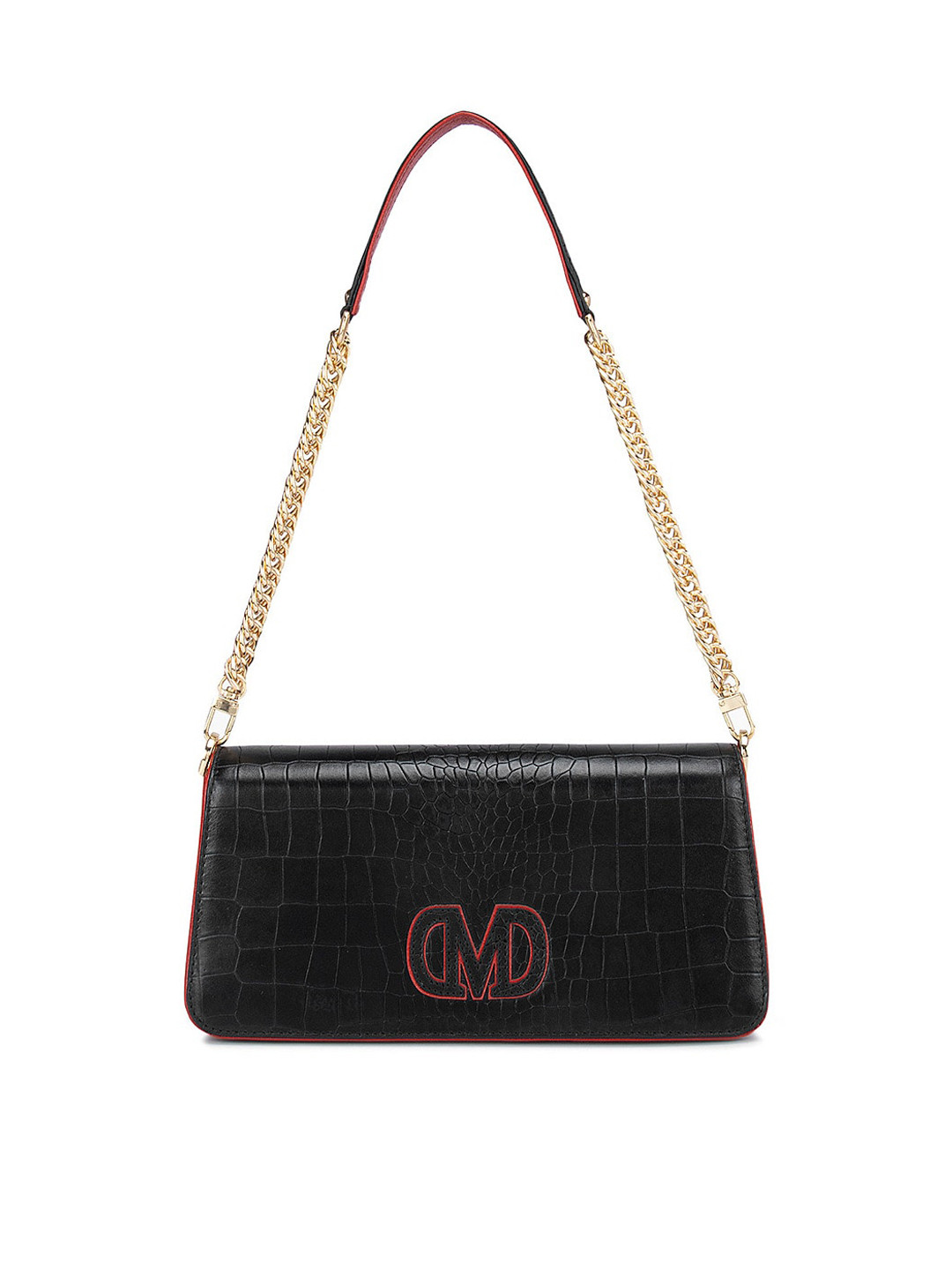 

Da Milano Black Textured Leather Structured Handheld Bag