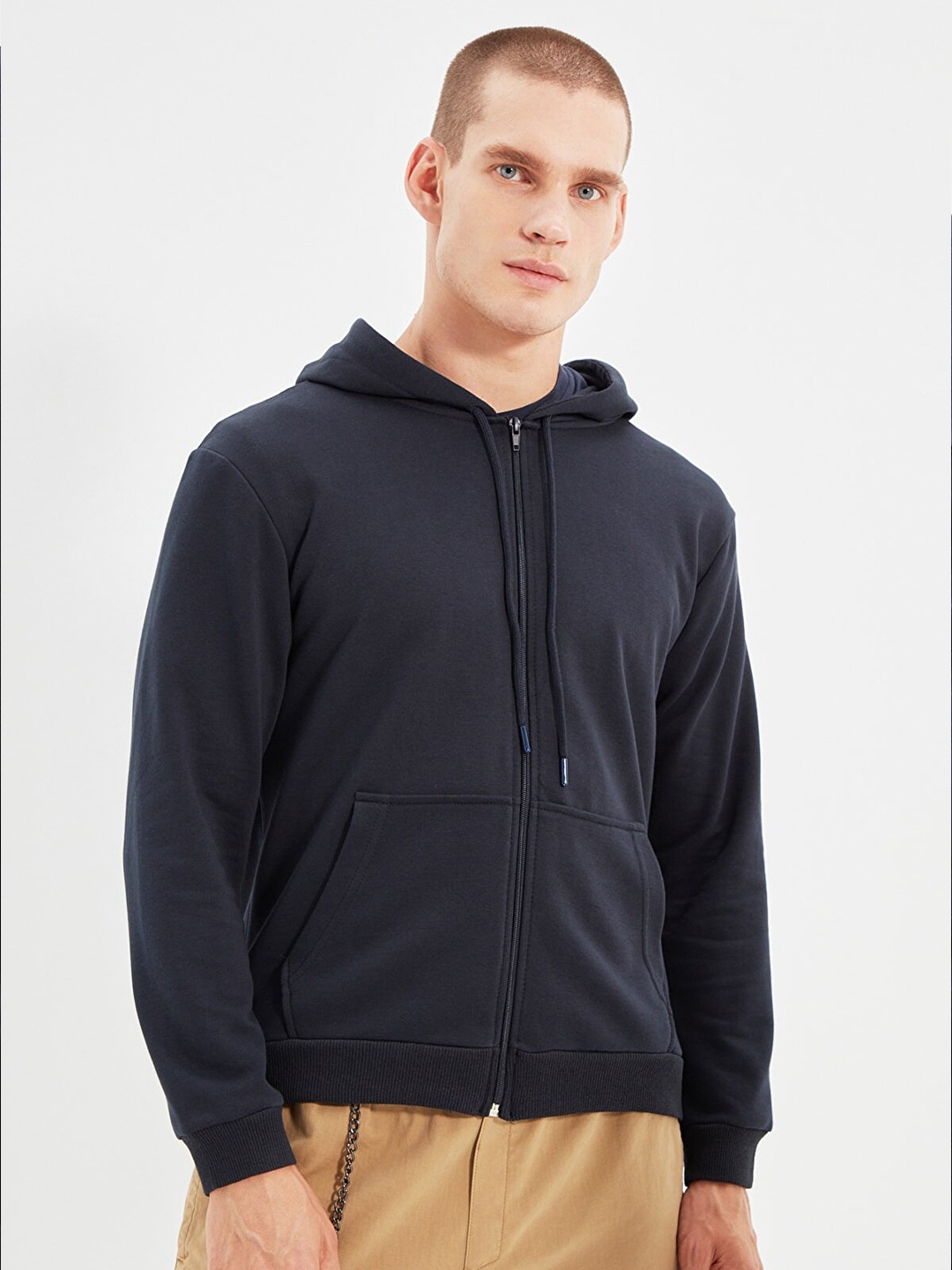 

Trendyol Men Navy Blue Hooded Sweatshirt