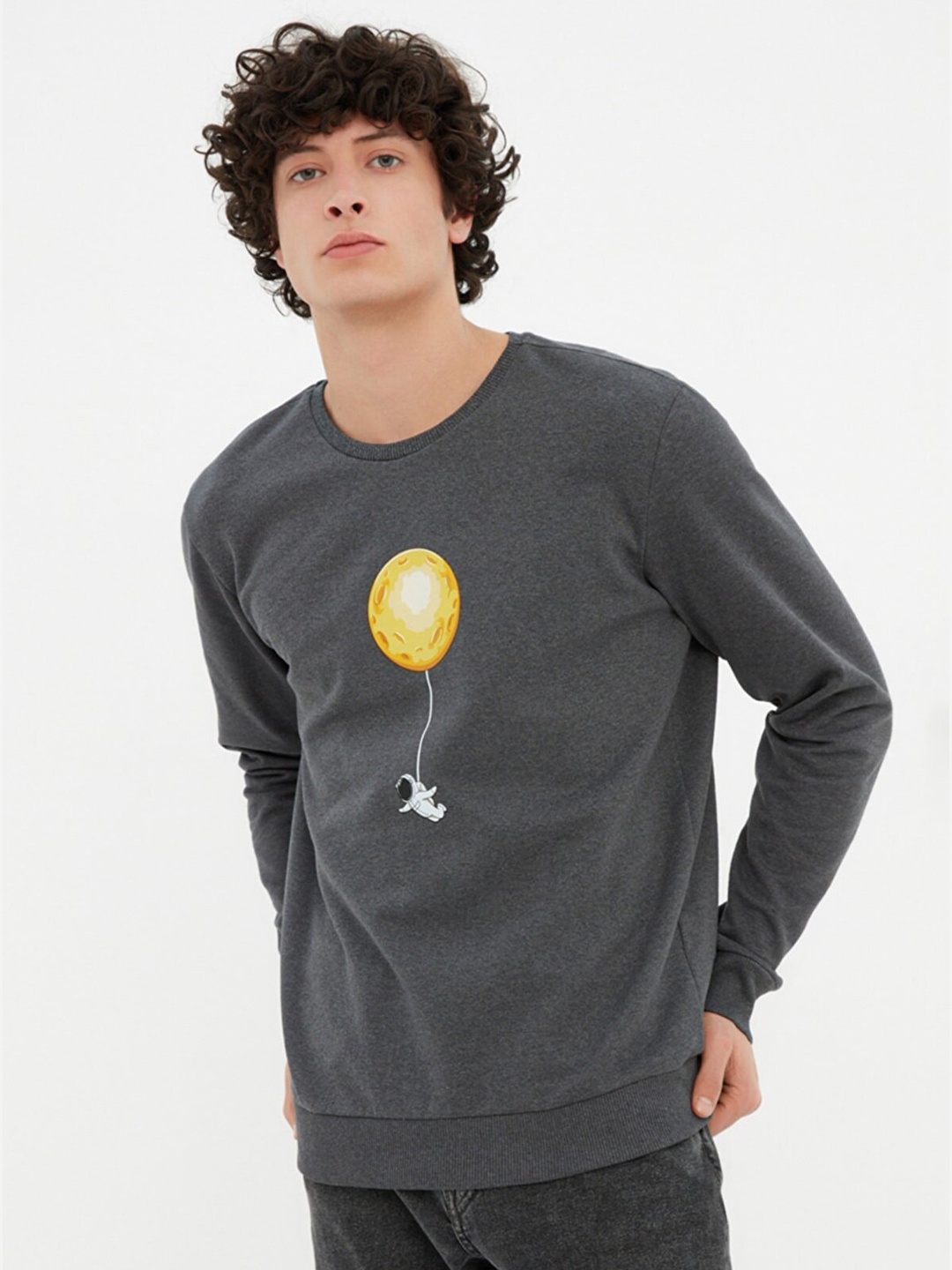 

Trendyol Men Charcoal Sweatshirt