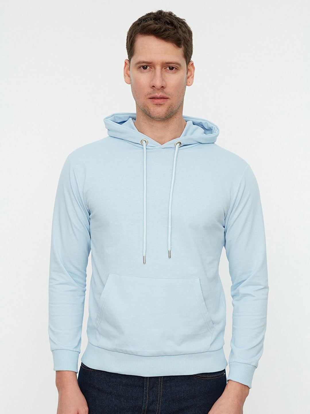 

Trendyol Men Blue Solid Hooded Sweatshirt