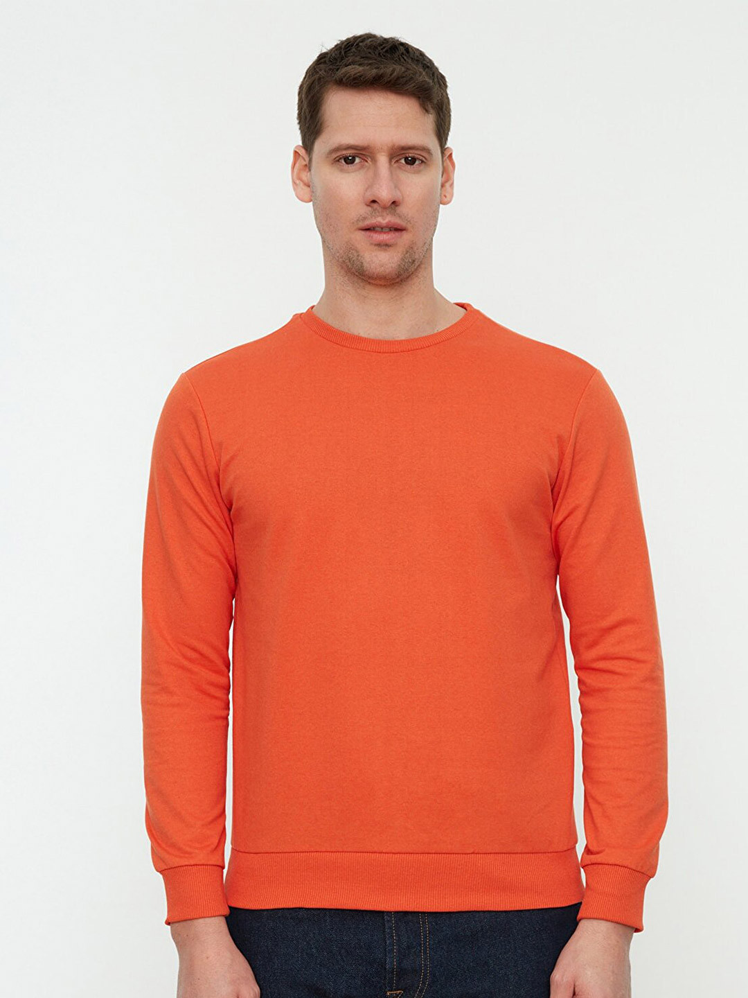 

Trendyol Men Orange Solid Cotton Sweatshirt