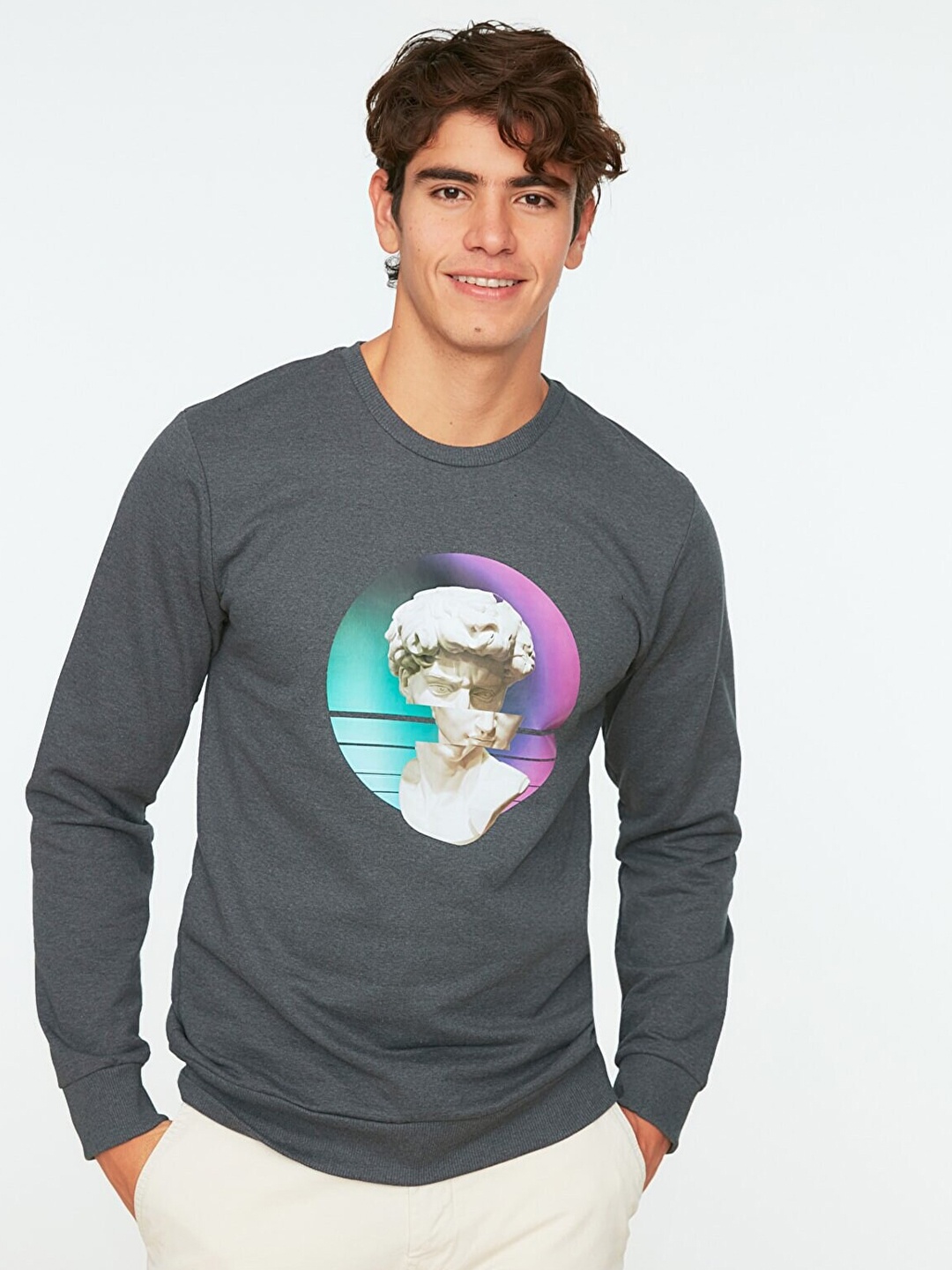 

Trendyol Men Charcoal Printed Sweatshirt