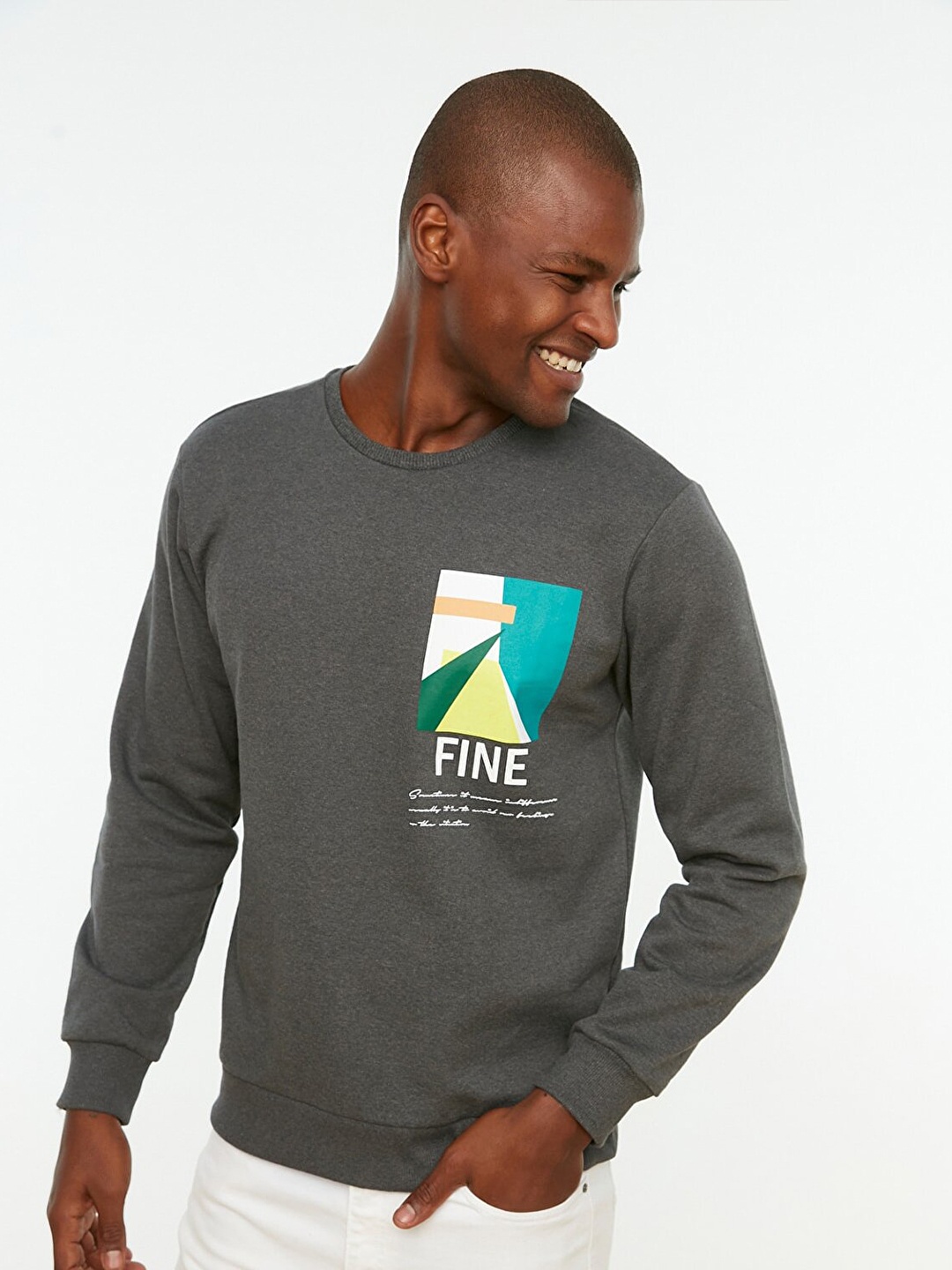 

Trendyol Men Charcoal Printed Sweatshirt