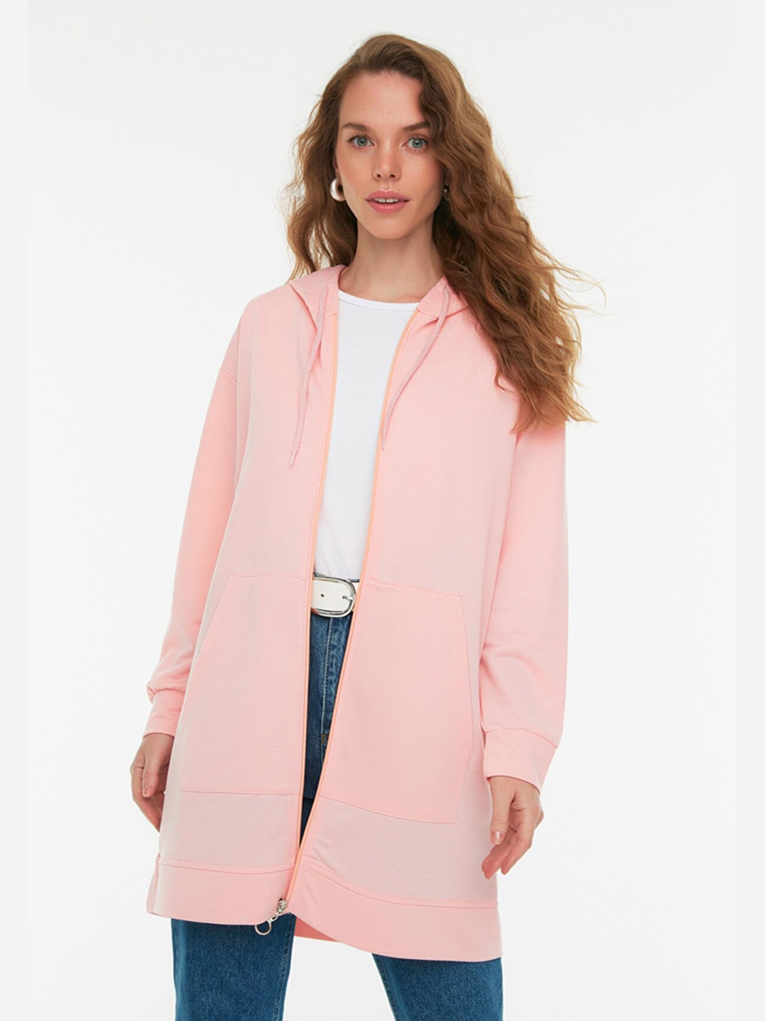 

Trendyol Women Pink Solid Hooded Sweatshirt