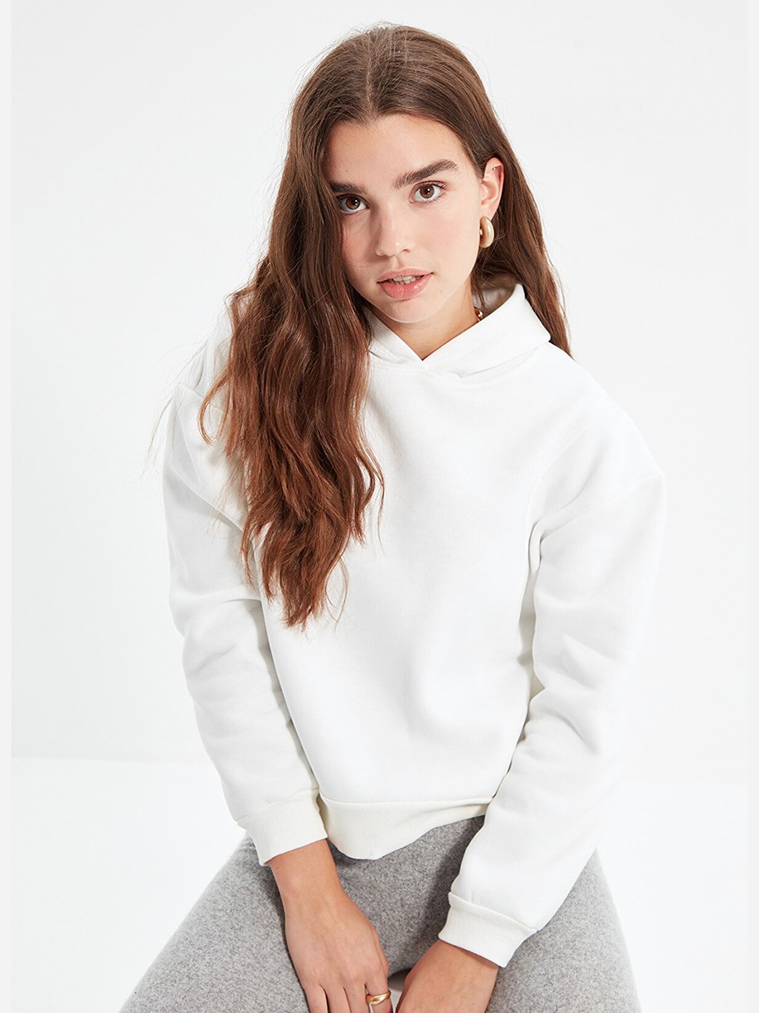 

Trendyol Women White Hooded Sweatshirt