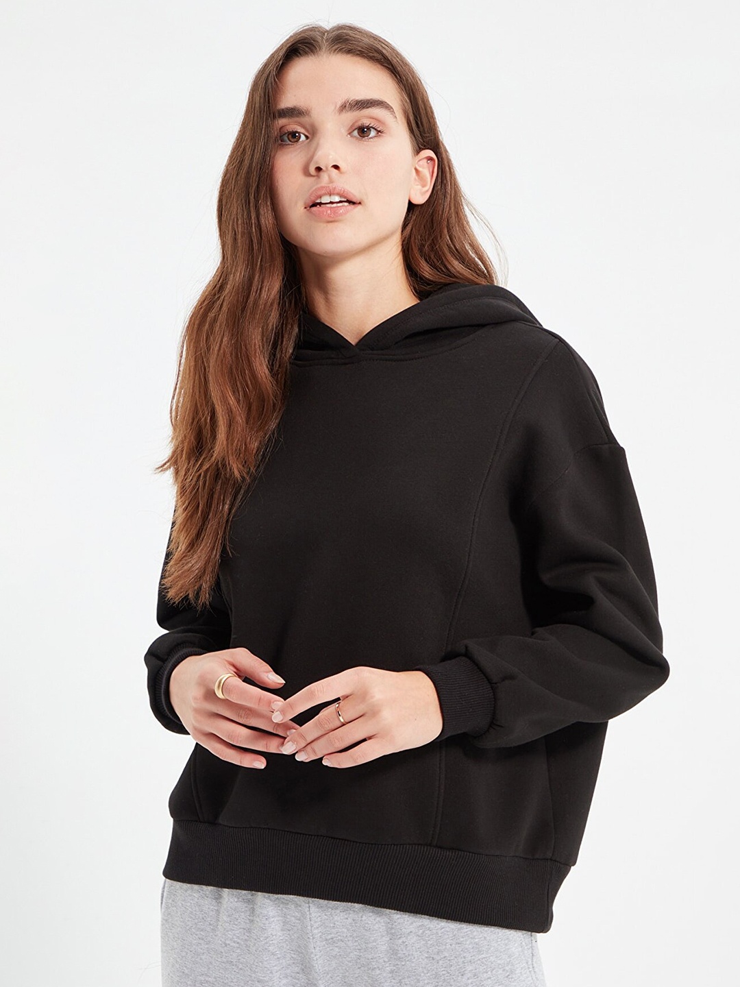 

Trendyol Women Black Hooded Sweatshirt