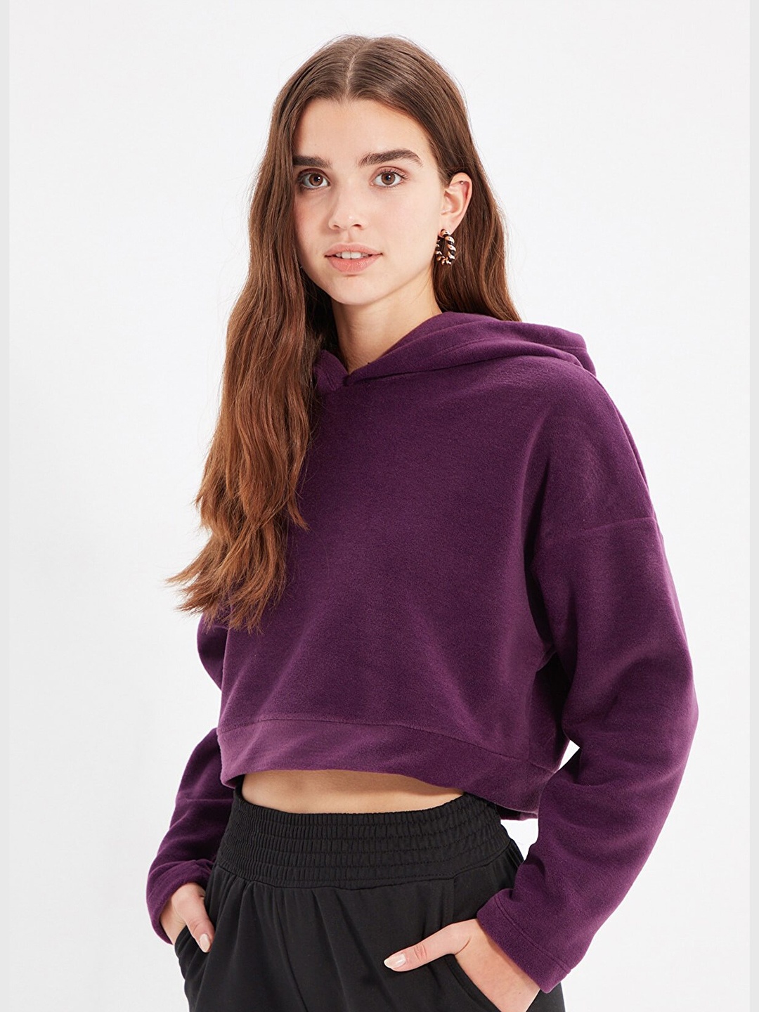 

Trendyol Women Purple Hooded Sweatshirt