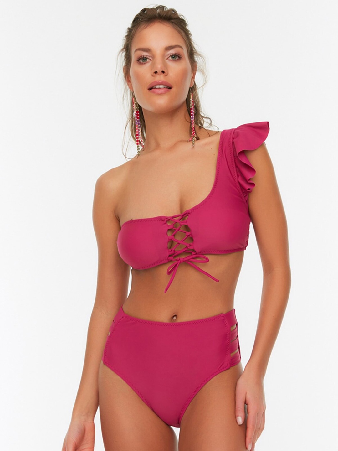 

Trendyol Women Fuchsia Solid Swim Bottom
