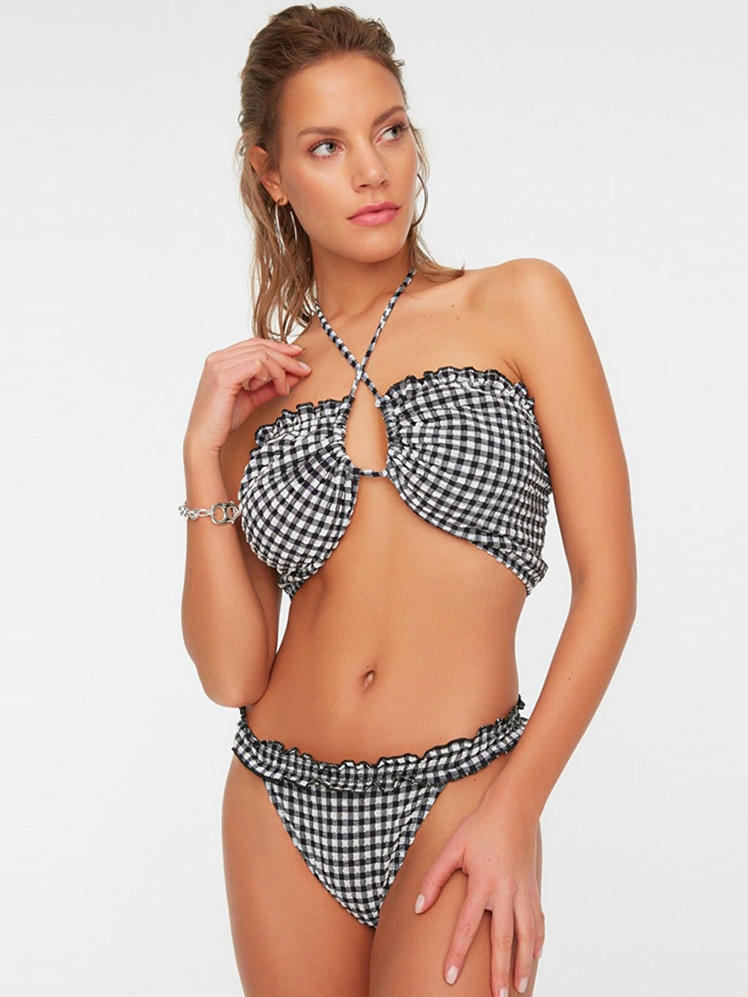 

Trendyol Women Black & White Checked Swim Bottoms